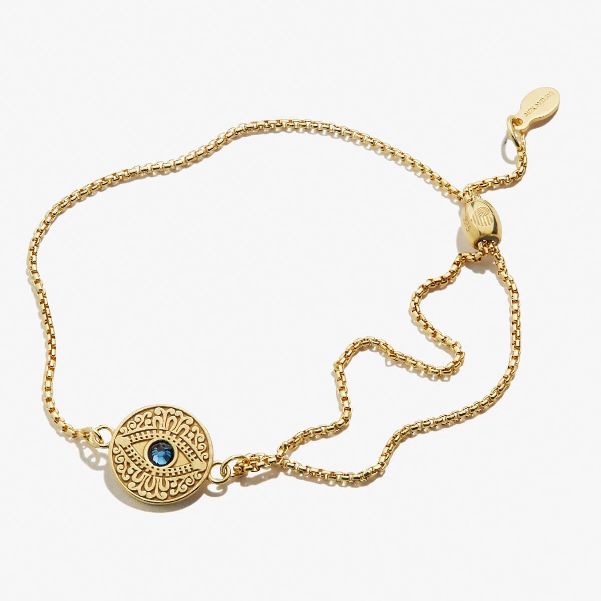 Sterling silver Evil Eye Crystal Pull Chain Bracelet by ALEX AND ANI featuring an eye charm and delicate chain design.