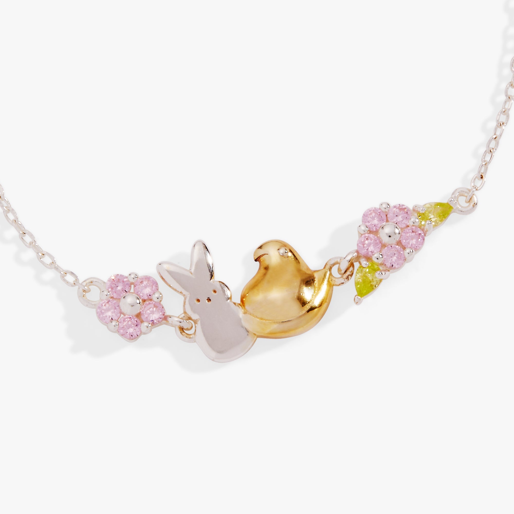 ALEX AND ANI PEEPS® Precious Peepsake bracelet featuring two-tone charms and intricate metal details on a delicate bracelet chain.