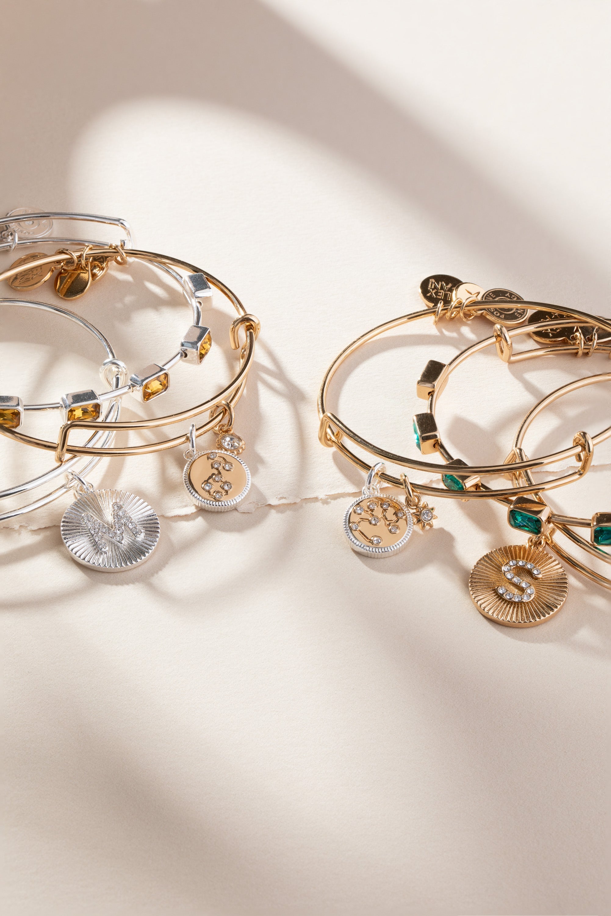 Two-tone Scorpio Zodiac charm bangle bracelet by ALEX AND ANI with a detailed Scorpio symbol charm.