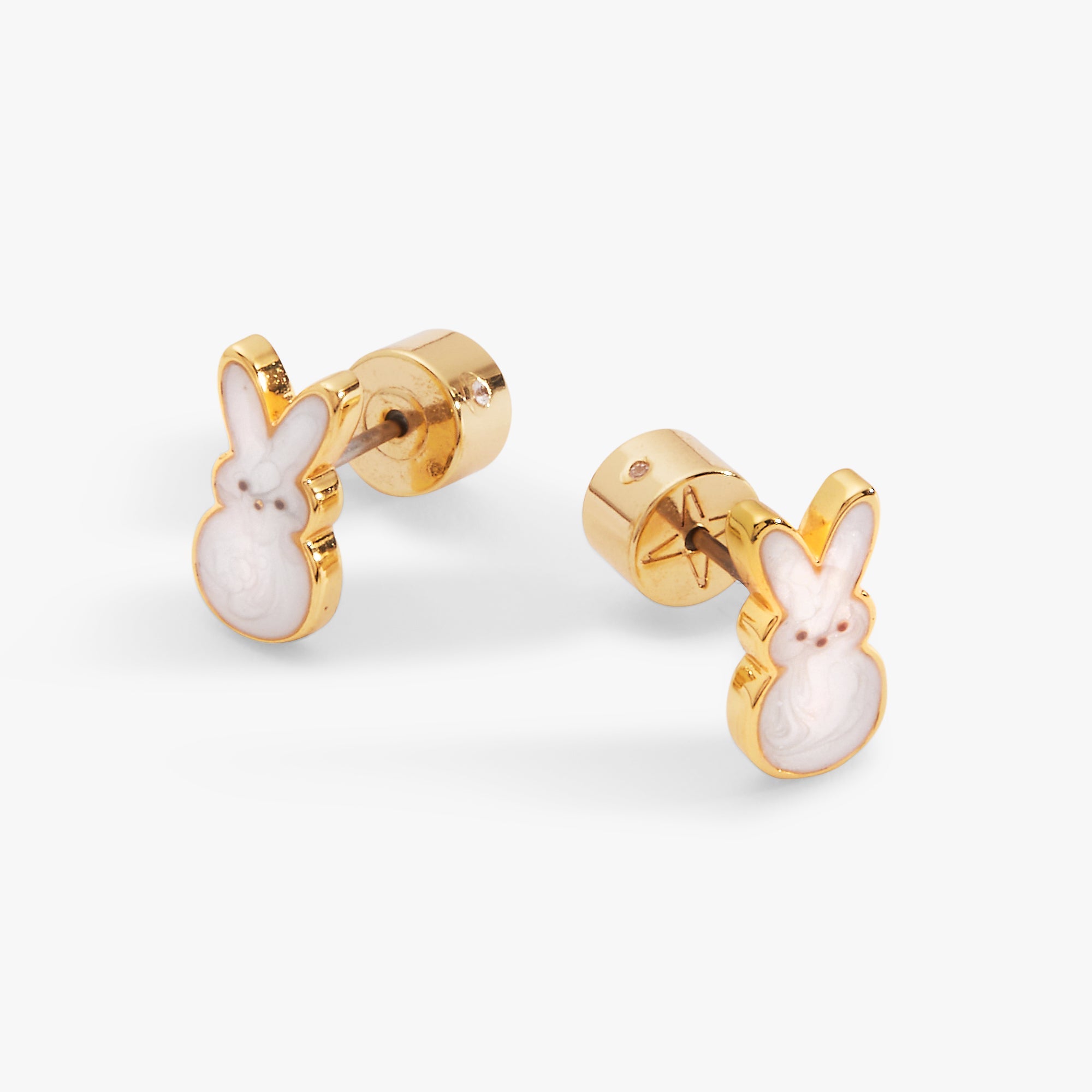 ALEX AND ANI PEEPS White Pearlized Bunny Stud Earrings in gold with bunny-shaped design and pearl finish.