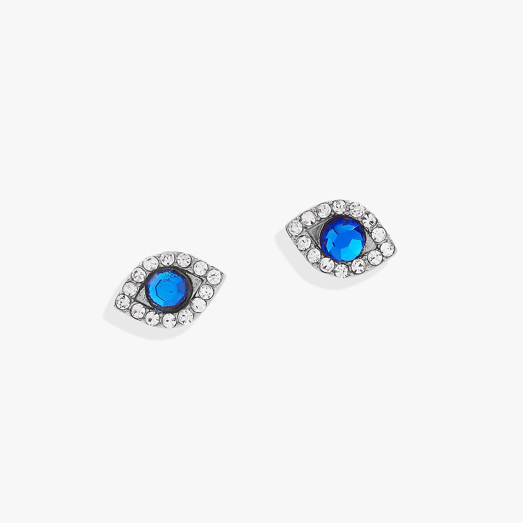 Silver stainless steel Evil Eye Mini Stud Earrings by ALEX AND ANI featuring a protective eye design for everyday wear.