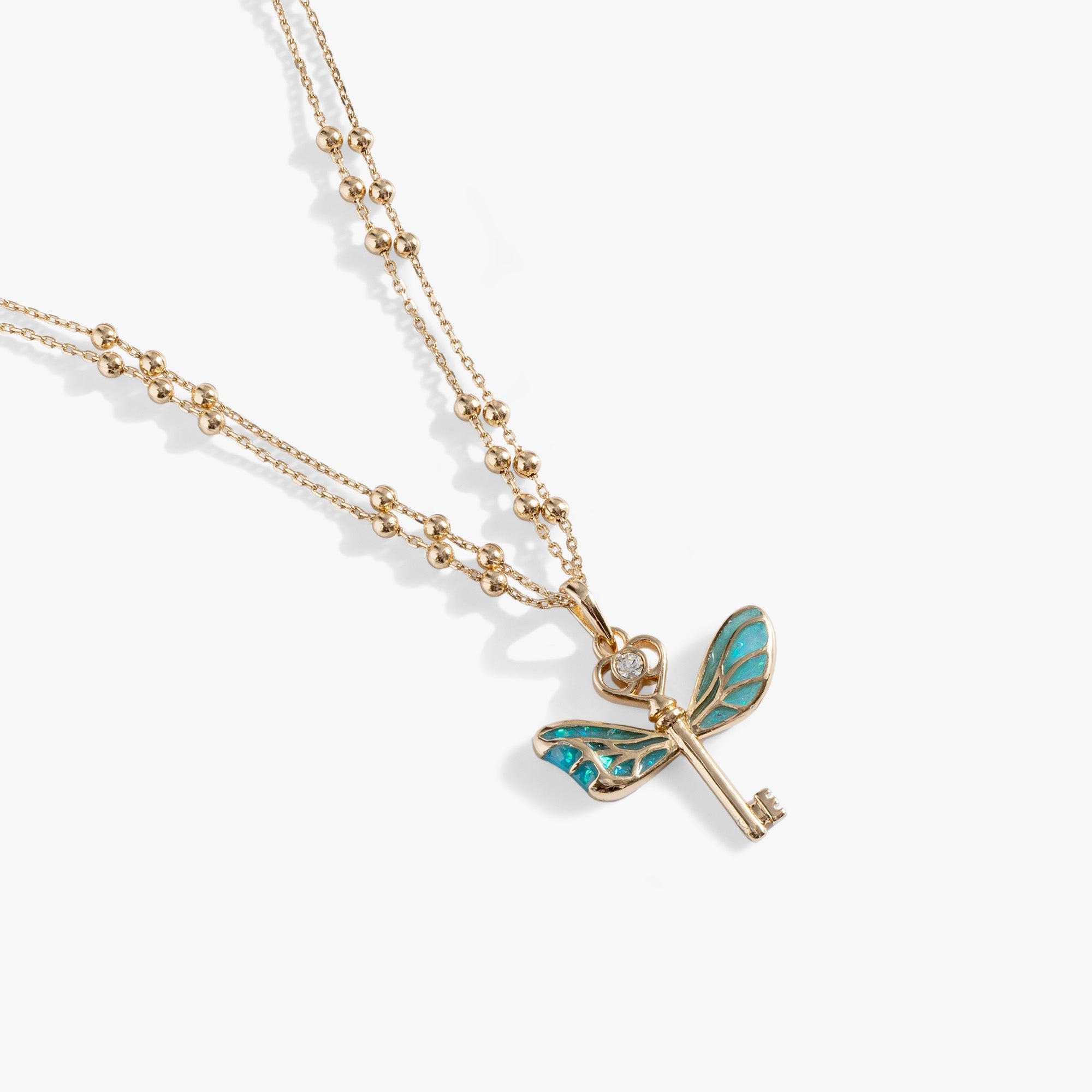Gold Harry Potter™ Flying Keys Necklace by ALEX AND ANI featuring a charm of flying keys on a delicate chain.