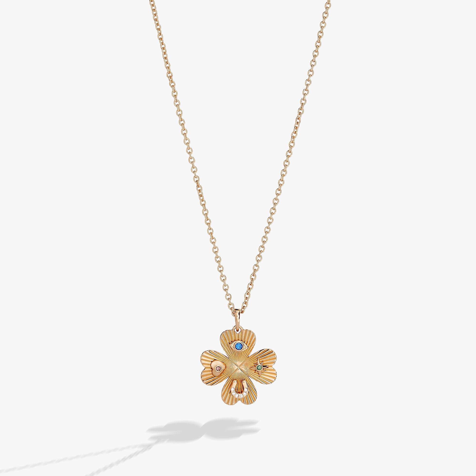 Gold Lucky Four Leaf Clover Adjustable Necklace by ALEX AND ANI featuring a delicate pendant on a chain.
