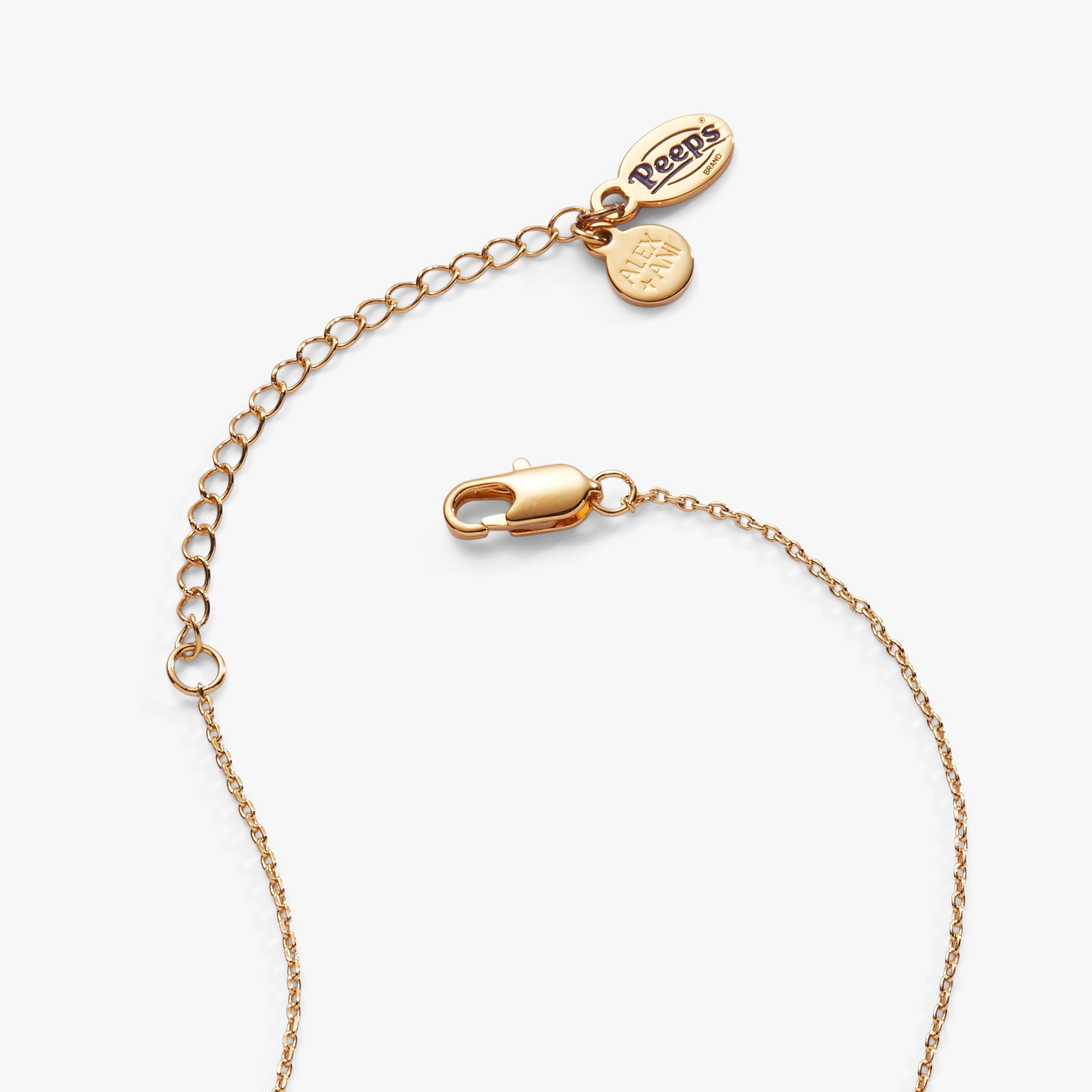 Gold PEEPS® Pearlized Bunny Charm Necklace by ALEX AND ANI featuring a cute bunny pendant on a delicate chain.