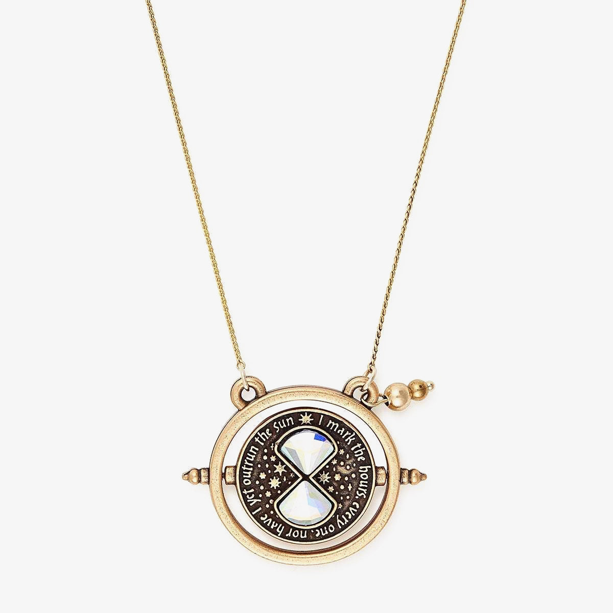 ALEX AND ANI Harry Potter™ Time Turner Spinner Necklace featuring a gold-toned pendant with intricate magical design.