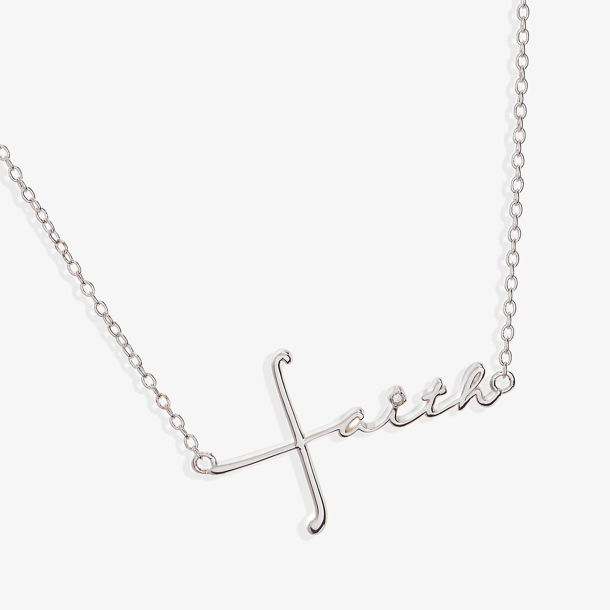 Silver Faith Necklace by ALEX AND ANI featuring a pendant with the word "Faith" on a delicate chain.