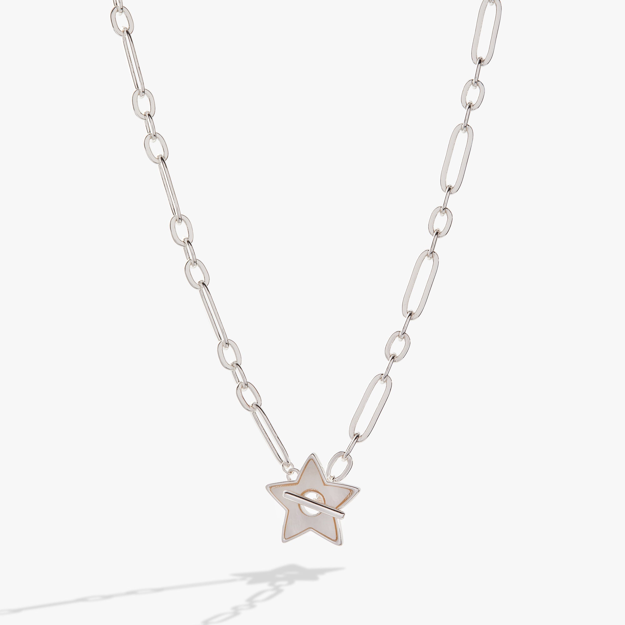 Silver Star Mother of Pearl Toggle Necklace by ALEX AND ANI featuring a shiny star pendant and elegant toggle clasp.
