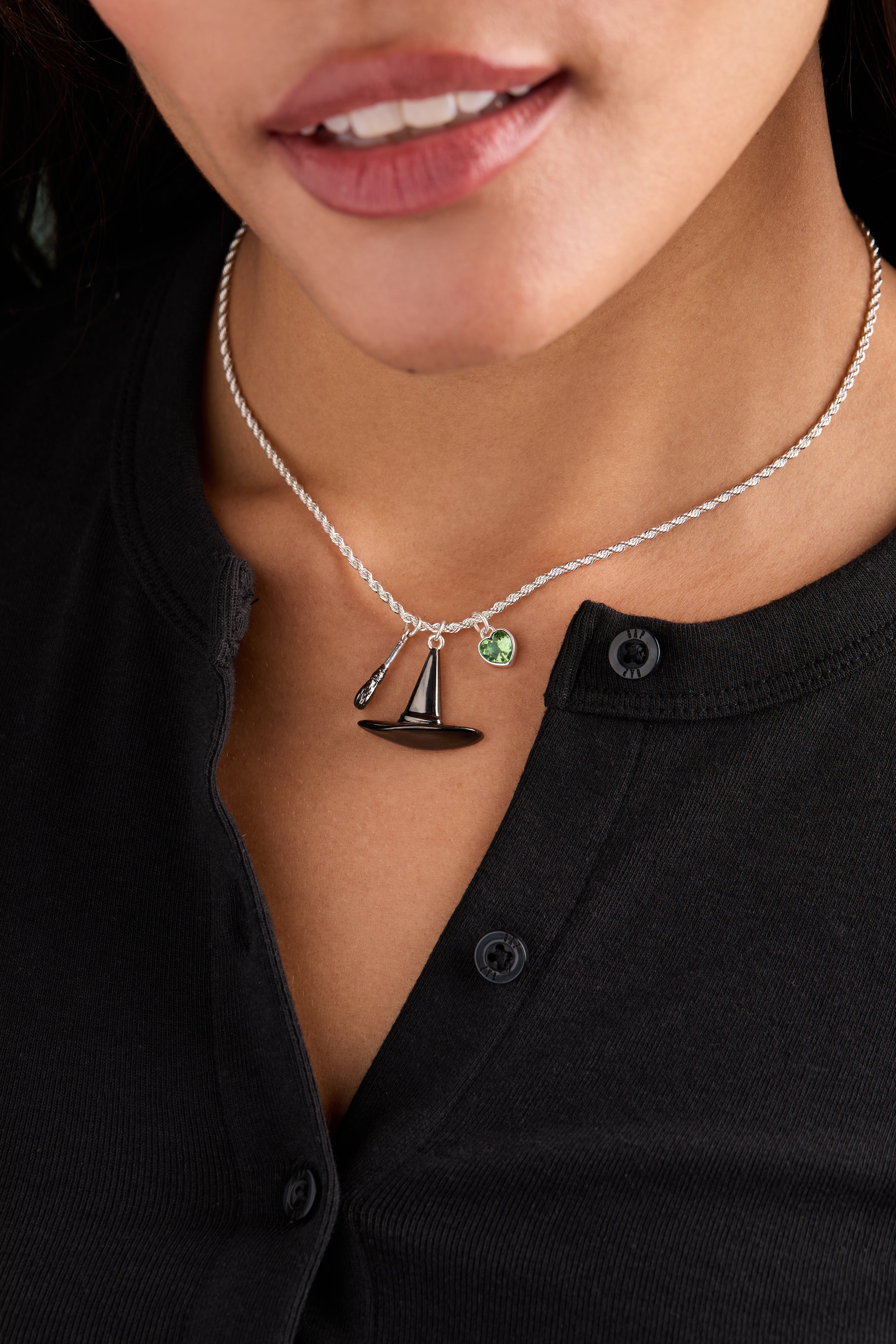 Silver Wizard of Oz Wicked Witch Charm Pendant necklace by ALEX AND ANI featuring a detailed witch charm.