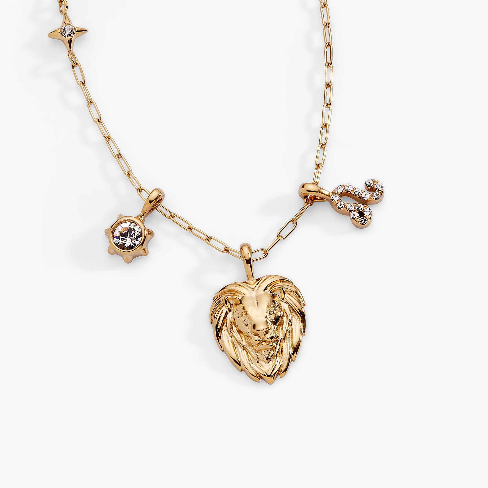 Gold Leo Zodiac Charm Cluster Necklace by ALEX AND ANI featuring stainless steel chain with zodiac-themed charms.