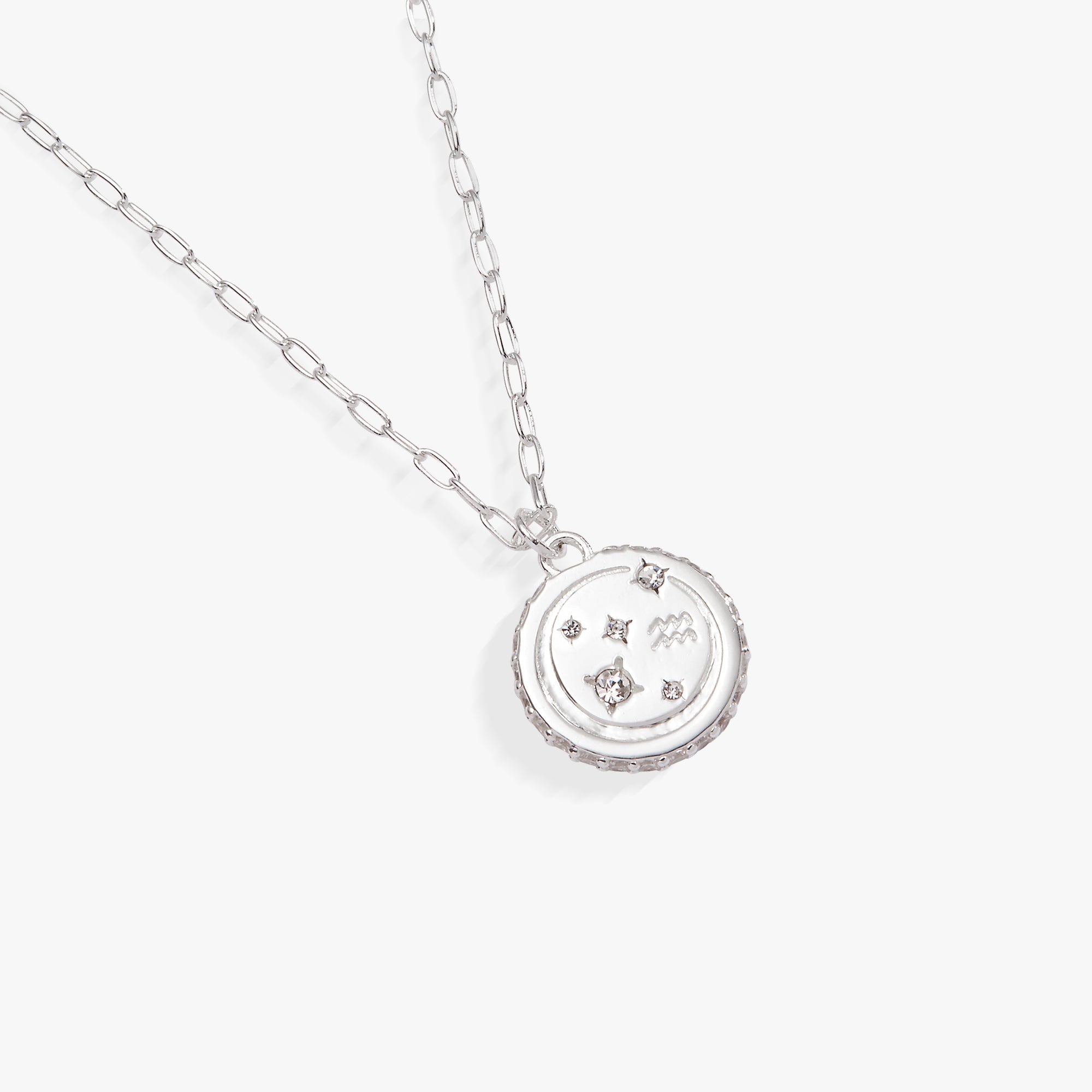 Sterling silver Aquarius Zodiac necklace by ALEX AND ANI featuring a detailed Aquarius symbol pendant.