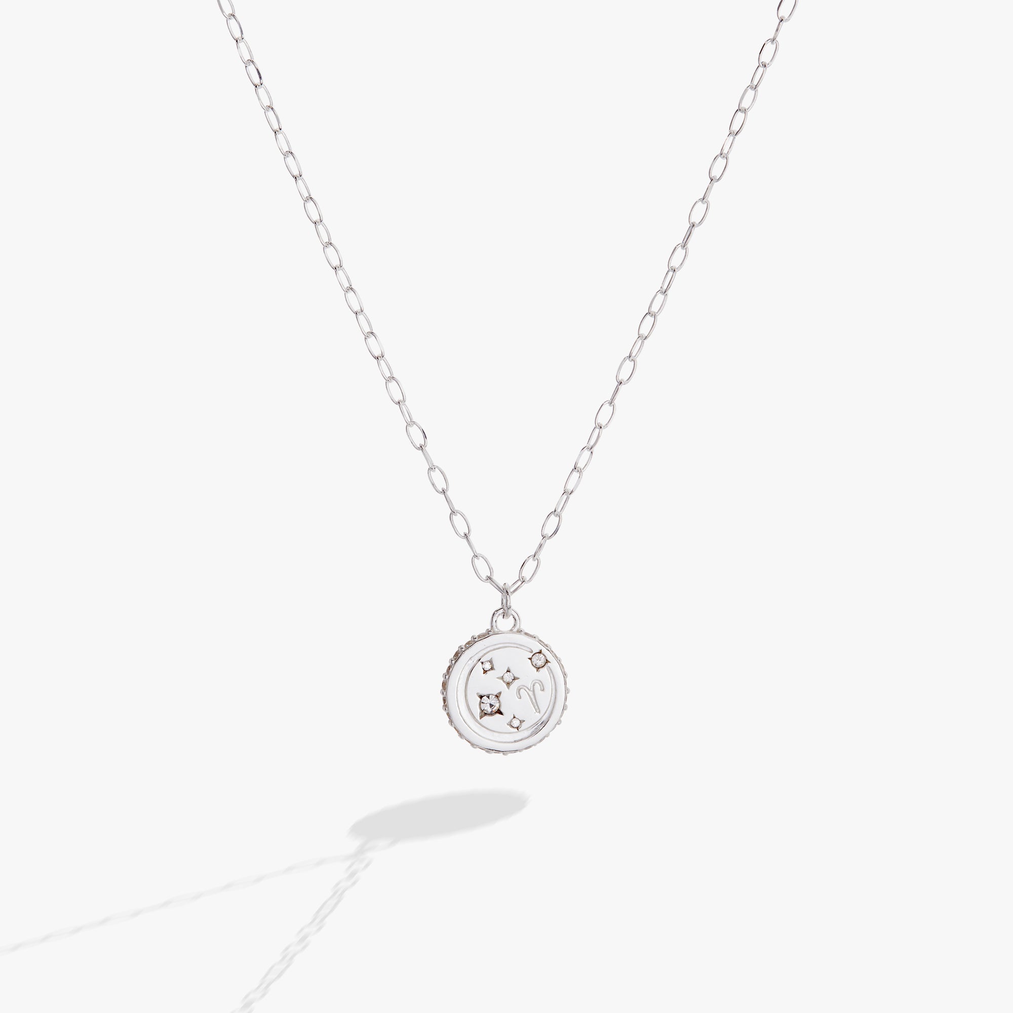 Sterling silver Aries Zodiac Necklace by ALEX AND ANI featuring a detailed Aries symbol pendant on a delicate chain.