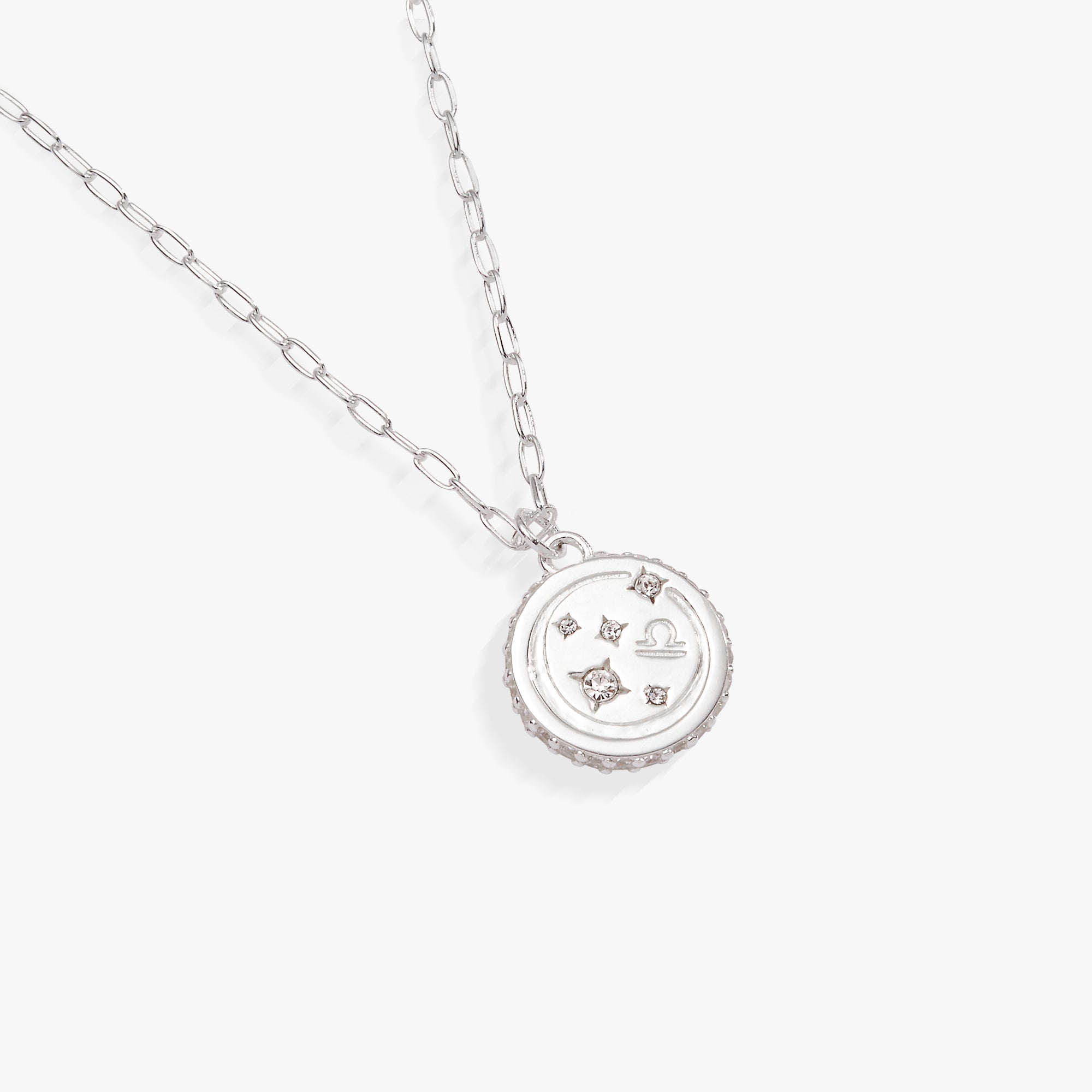 Sterling silver Libra Zodiac necklace by ALEX AND ANI featuring a pendant with the Libra symbol on a delicate chain.