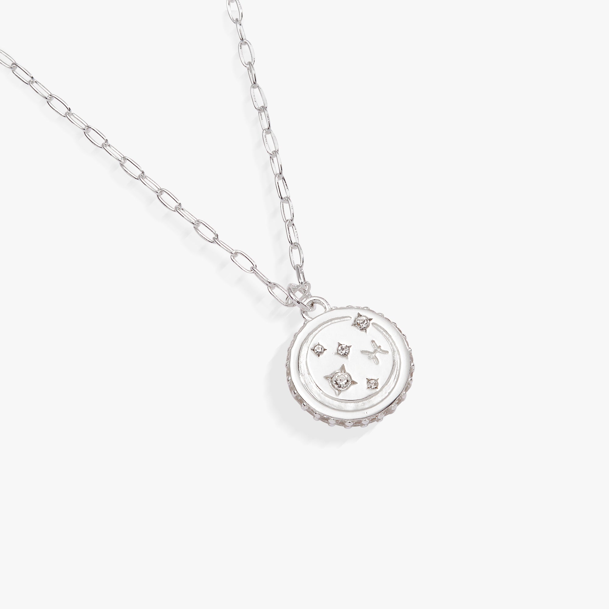 Sterling silver Pisces Zodiac necklace by ALEX AND ANI featuring a detailed Pisces symbol pendant.