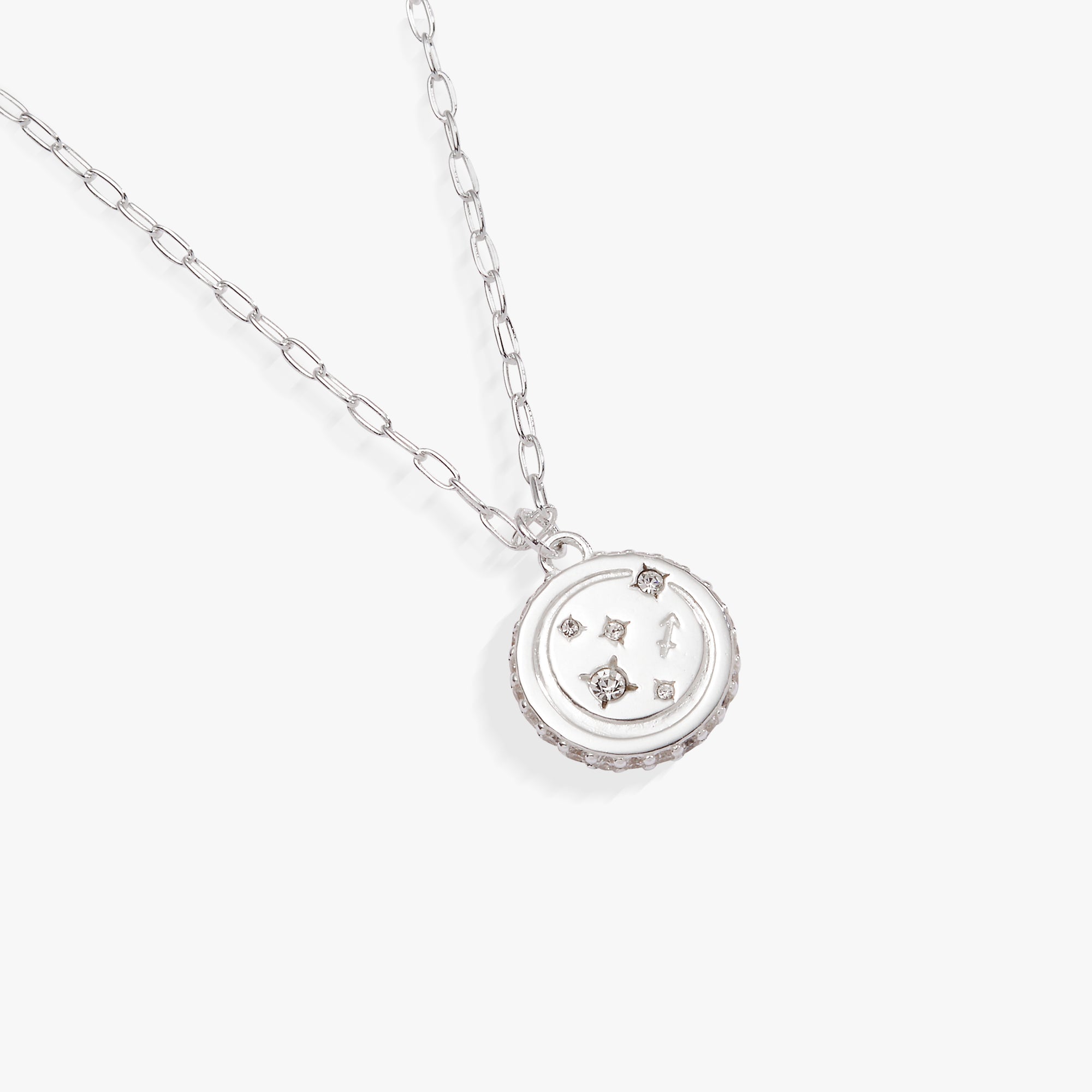 Sterling silver Sagittarius zodiac necklace by ALEX AND ANI featuring a detailed pendant with constellation design.