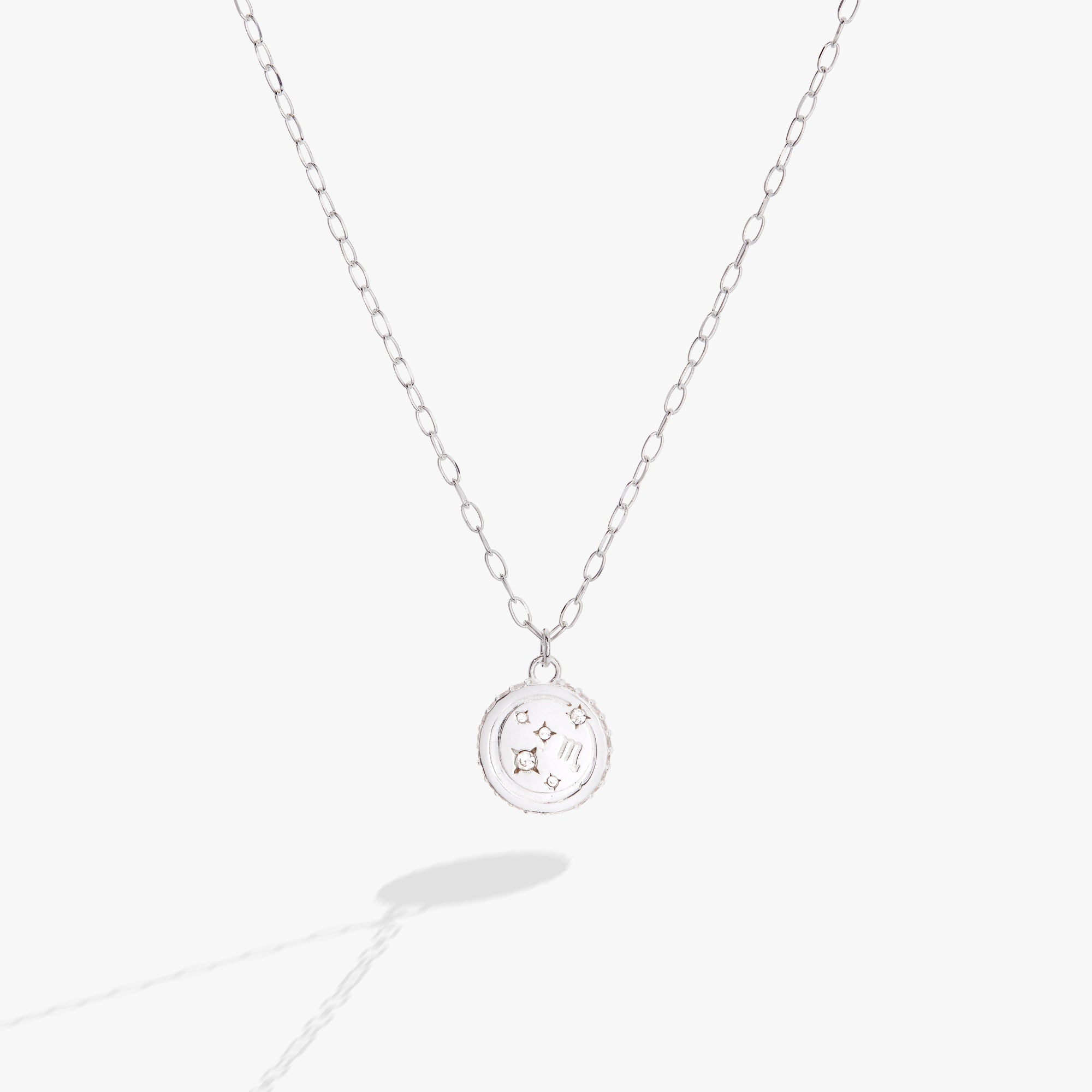 Sterling silver Scorpio Zodiac necklace by ALEX AND ANI featuring a detailed Scorpio pendant on a chain.