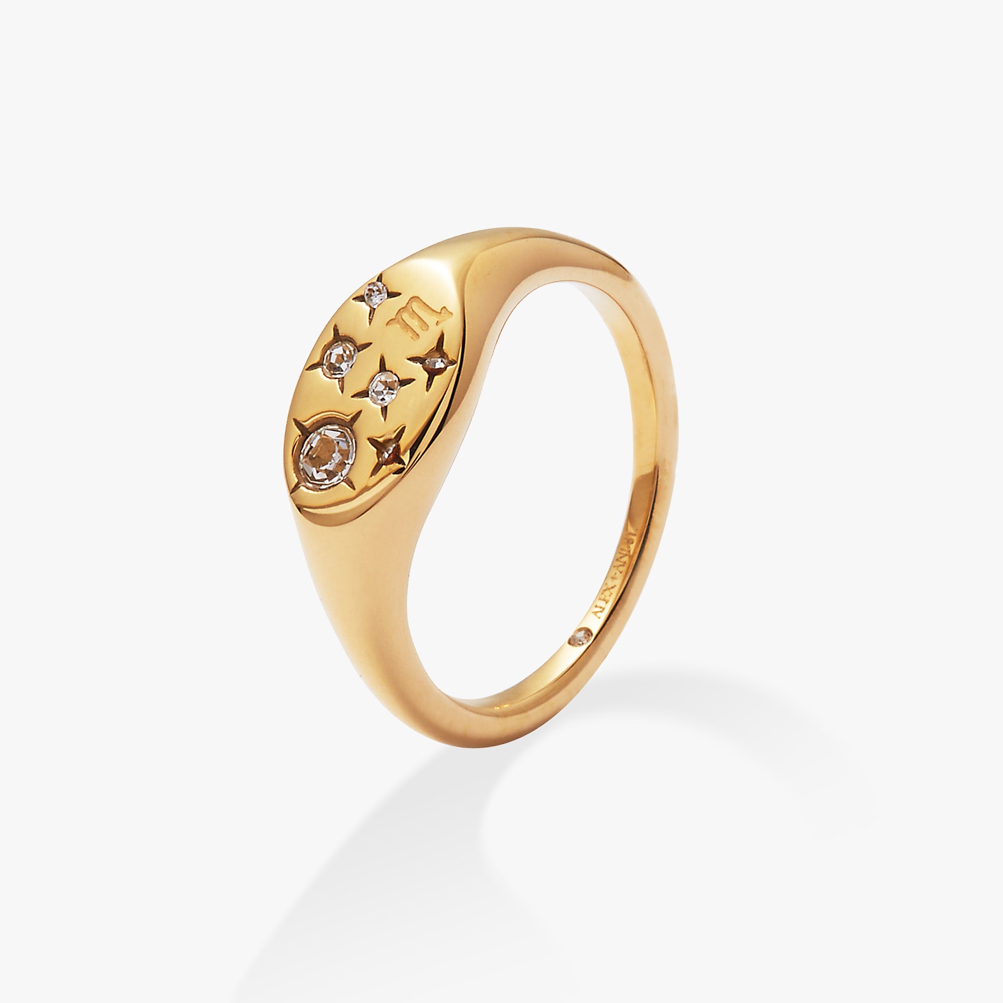 Gold stainless steel Scorpio Zodiac Ring by ALEX AND ANI featuring a detailed Scorpio symbol on a sleek band.