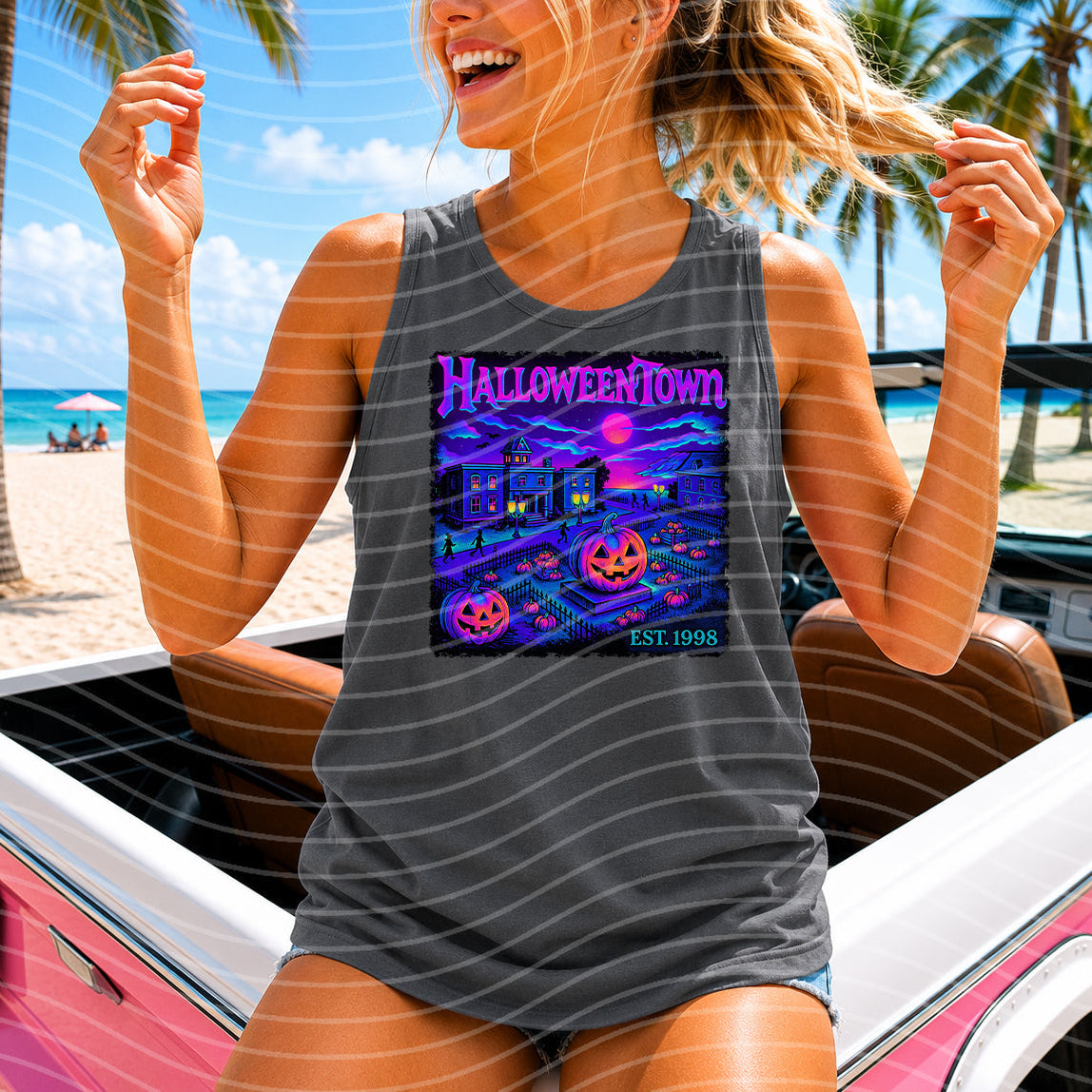 Halloweentown graphic tee by Anchored Grace Boutique featuring spooky Halloween-themed artwork on a casual t-shirt.