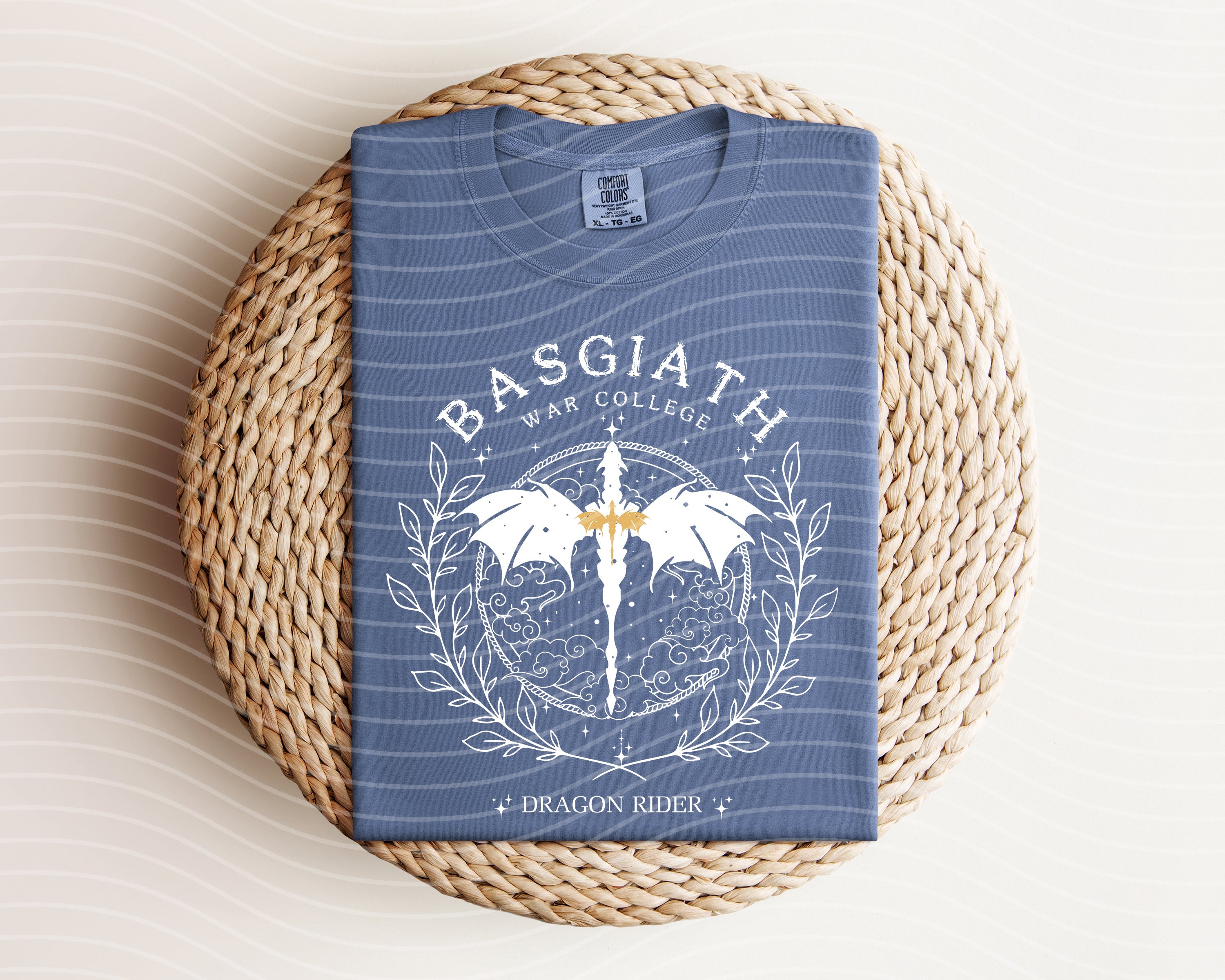 Anchored Grace Boutique Basgiath War College graphic tee featuring a bold university-themed design on soft cotton fabric.