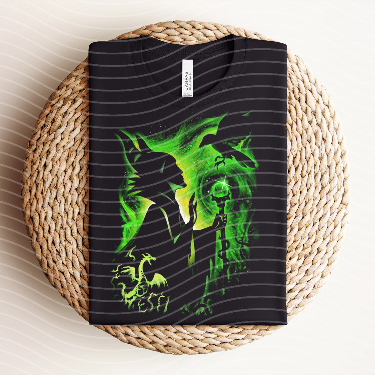 Black Maleficent dark graphic tee from Anchored Grace Boutique featuring a bold, artistic Maleficent design on the front.