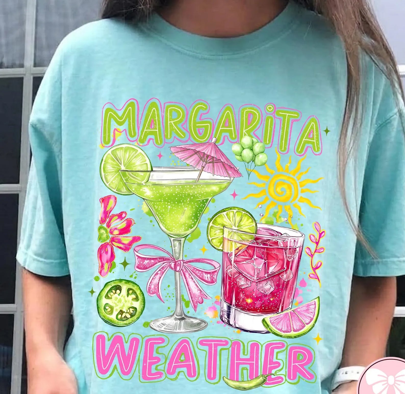 Margarita Weather graphic tee by Anchored Grace Boutique featuring a colorful weather-themed design on a casual cotton t-shirt
