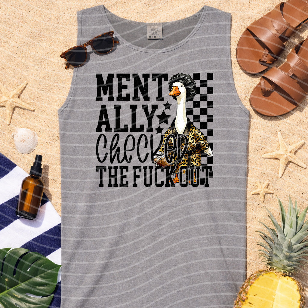 Mentally Checked Out graphic tee by Anchored Grace Boutique featuring a casual, stylish design with humorous text on a soft cotton fabric.