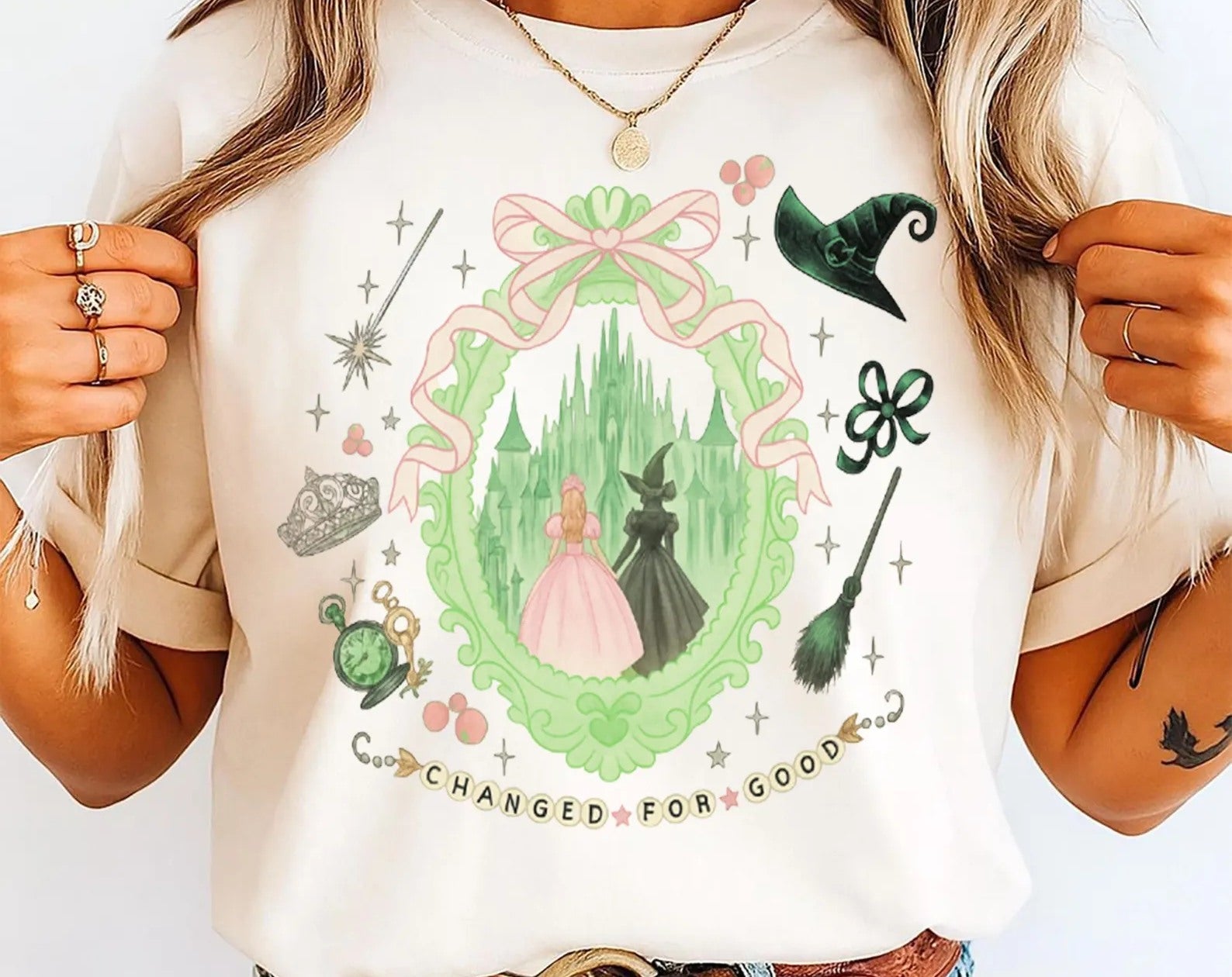 Black graphic tee from Anchored Grace Boutique featuring the "Wicked Changed for Good" design on the front.