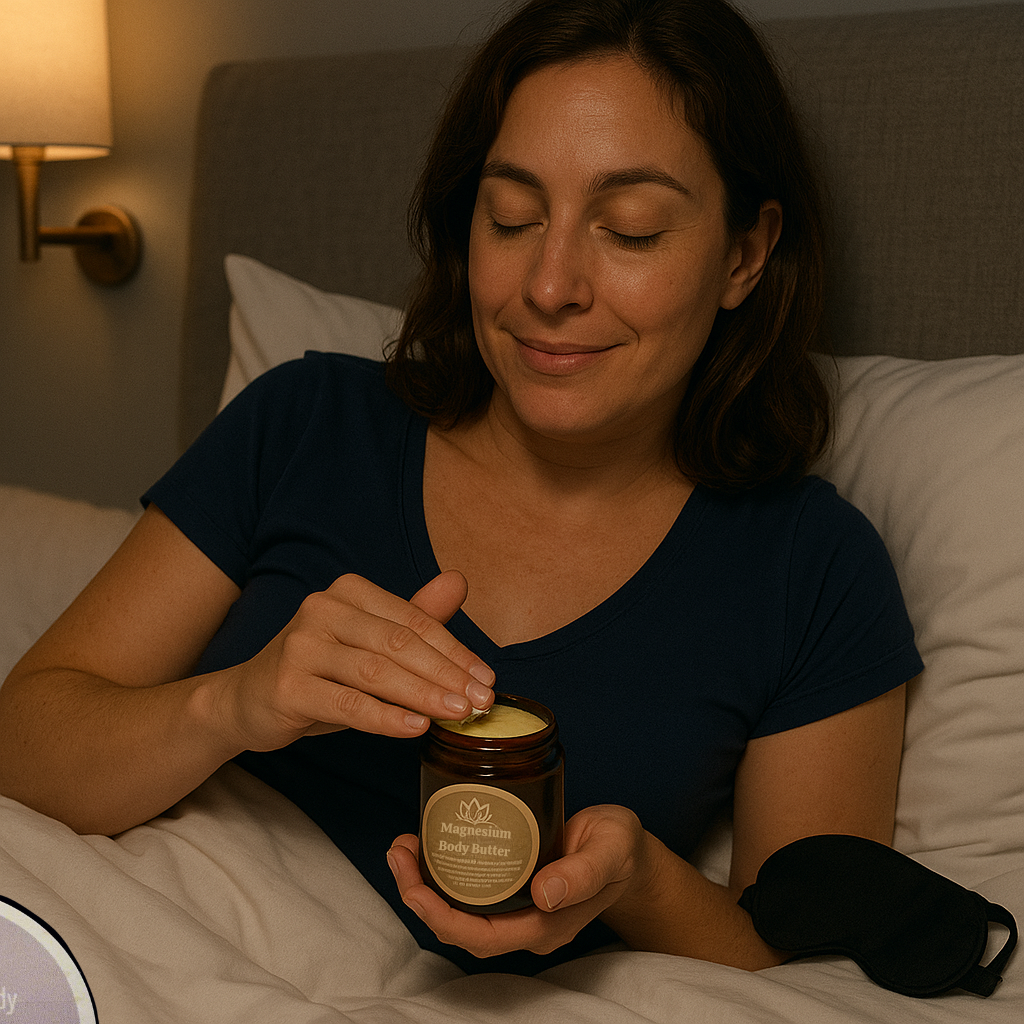 Creamy magnesium body butter by Ancient Health & Healings, smooth texture and rich in magnesium for skin nourishment.
