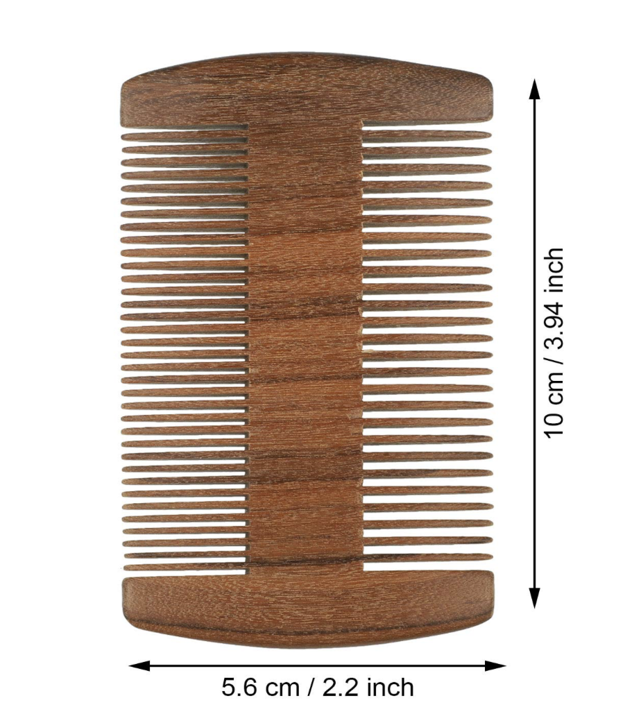 Sandalwood hair and beard comb by Ancient Health & Healings, featuring smooth teeth and polished wood finish.