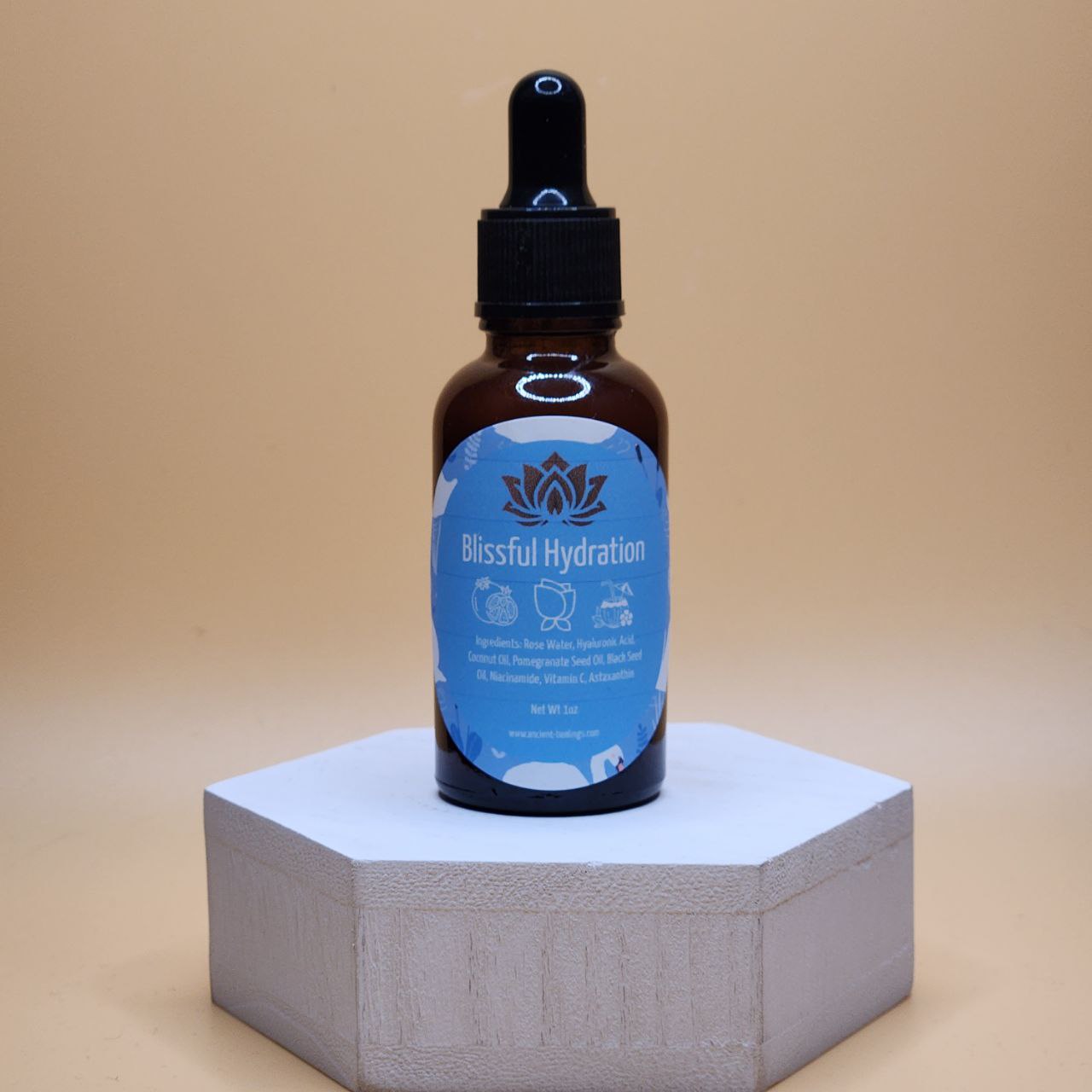 Ancient Health & Healings Blissful Hydration skin care product with a clean, minimal design and natural ingredients visible in the image.