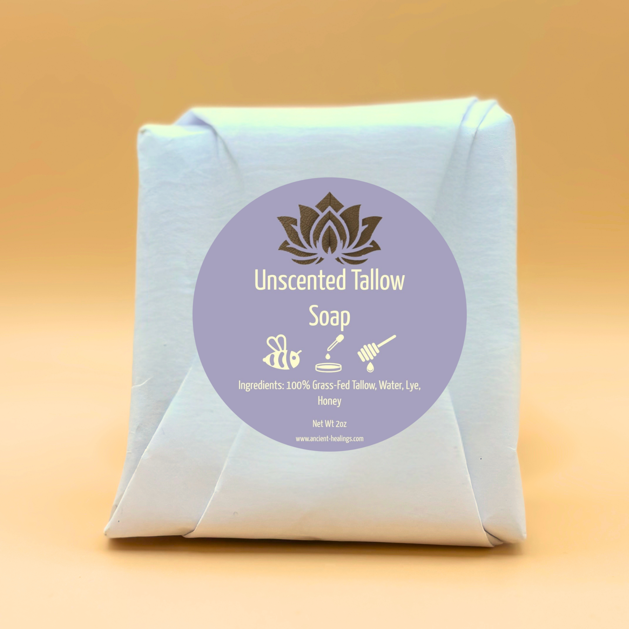Ancient Health & Healings Tallow Touch Soap with lavender and eucalyptus, natural soap bar with soothing botanical scents.