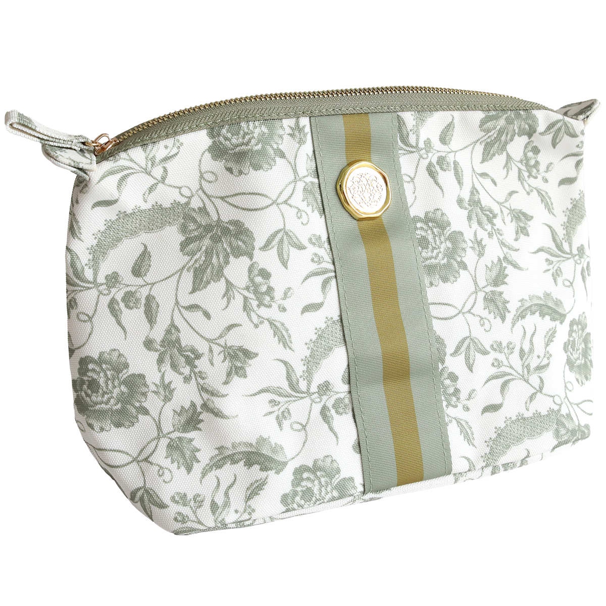 Green climbing rose patterned large cosmetic bag by Anna Griffin Inc. with a zippered closure and spacious interior.