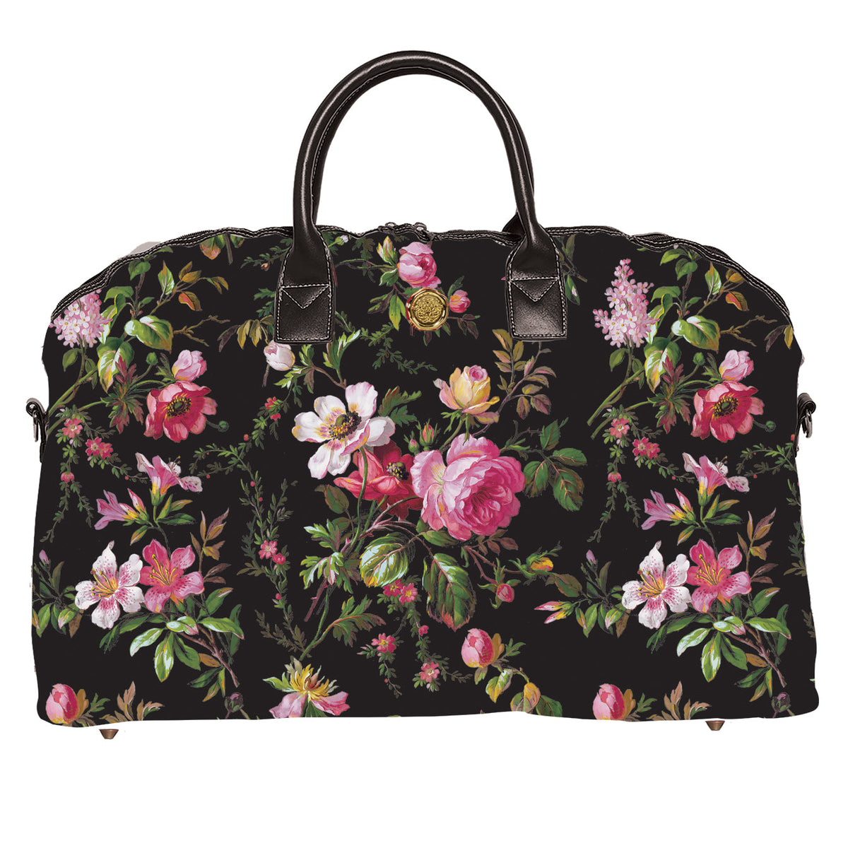 Black Noire Duffle Bag by Anna Griffin Inc. with sturdy handles, spacious interior, and sleek design for travel and gym use.