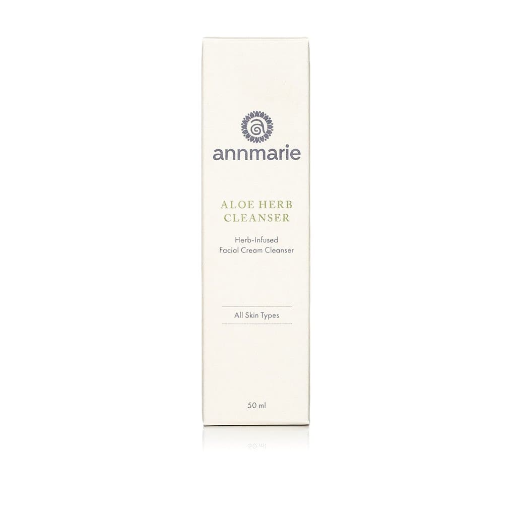 Aloe Herb Cleanser 50ml from Annmarie Skin Care, visibly showcasing a clear bottle with a white cap and label featuring aloe and herbs.