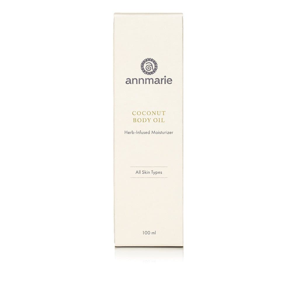 Bottle of Annmarie Skin Care Coconut Body Oil in 100ml container, natural skincare product with coconut oil for nourishing skin.