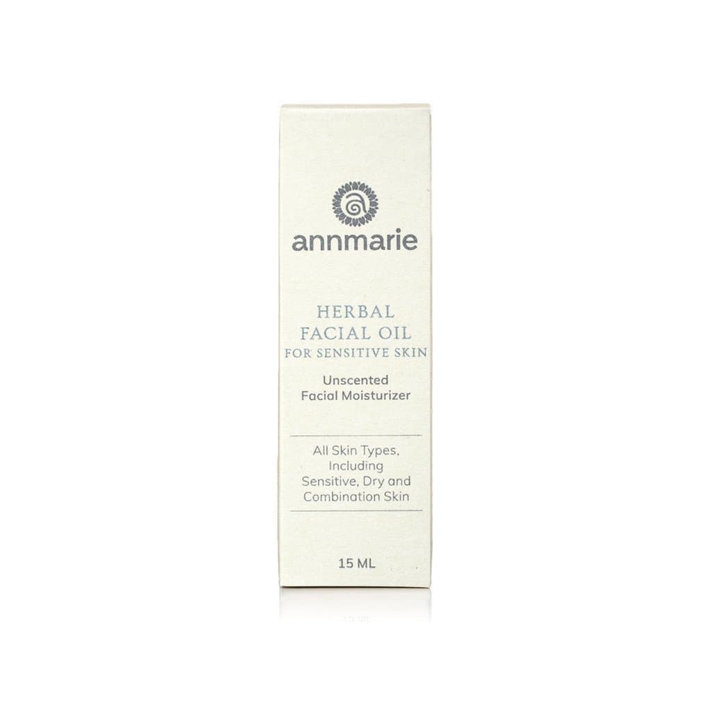 Herbal facial oil for sensitive skin by Annmarie Skin Care in 15ml bottle, natural skincare product for gentle facial hydration