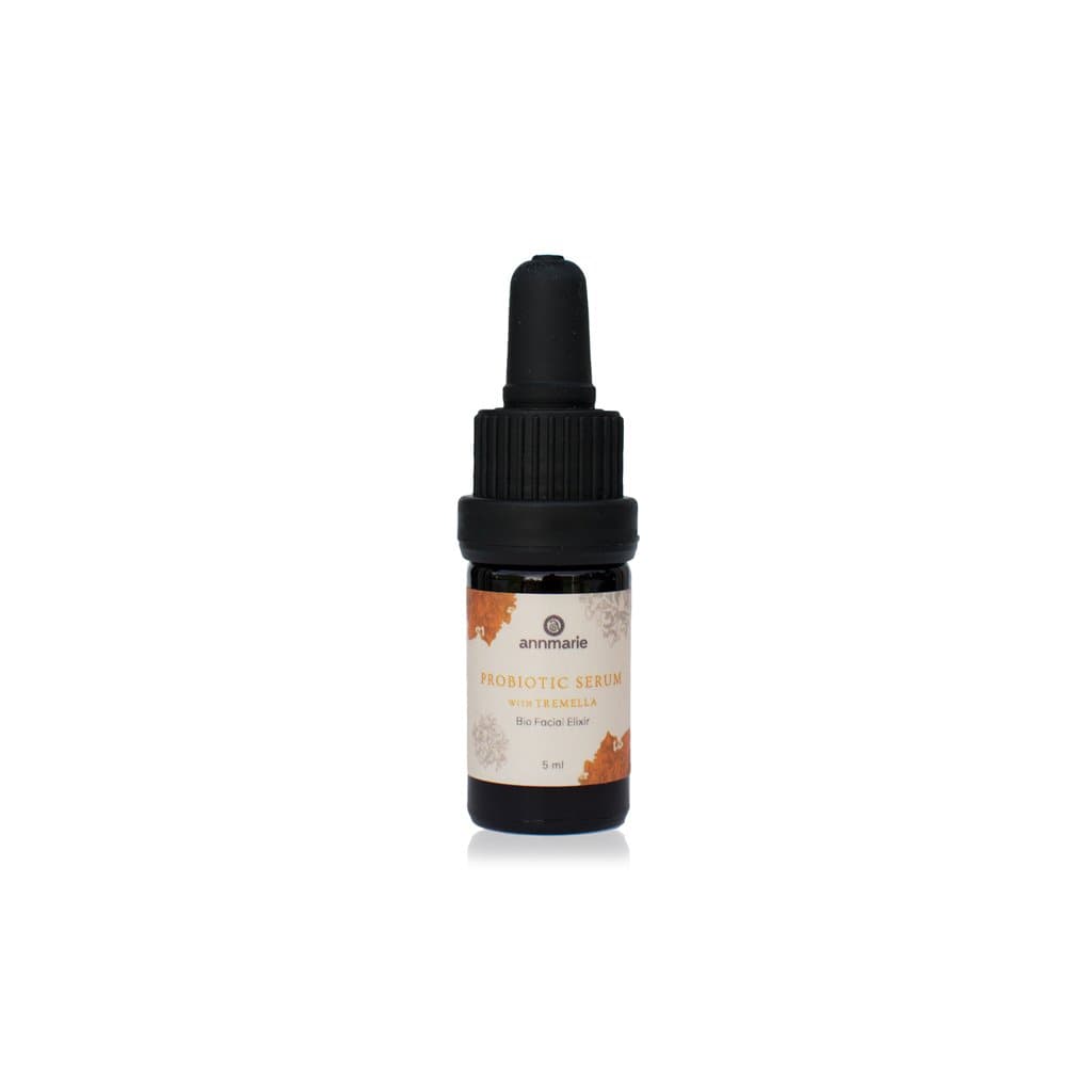 Small 5ml bottle of Annmarie Skin Care probiotic serum with Tremella mushroom in a bio facial elixir trial size.