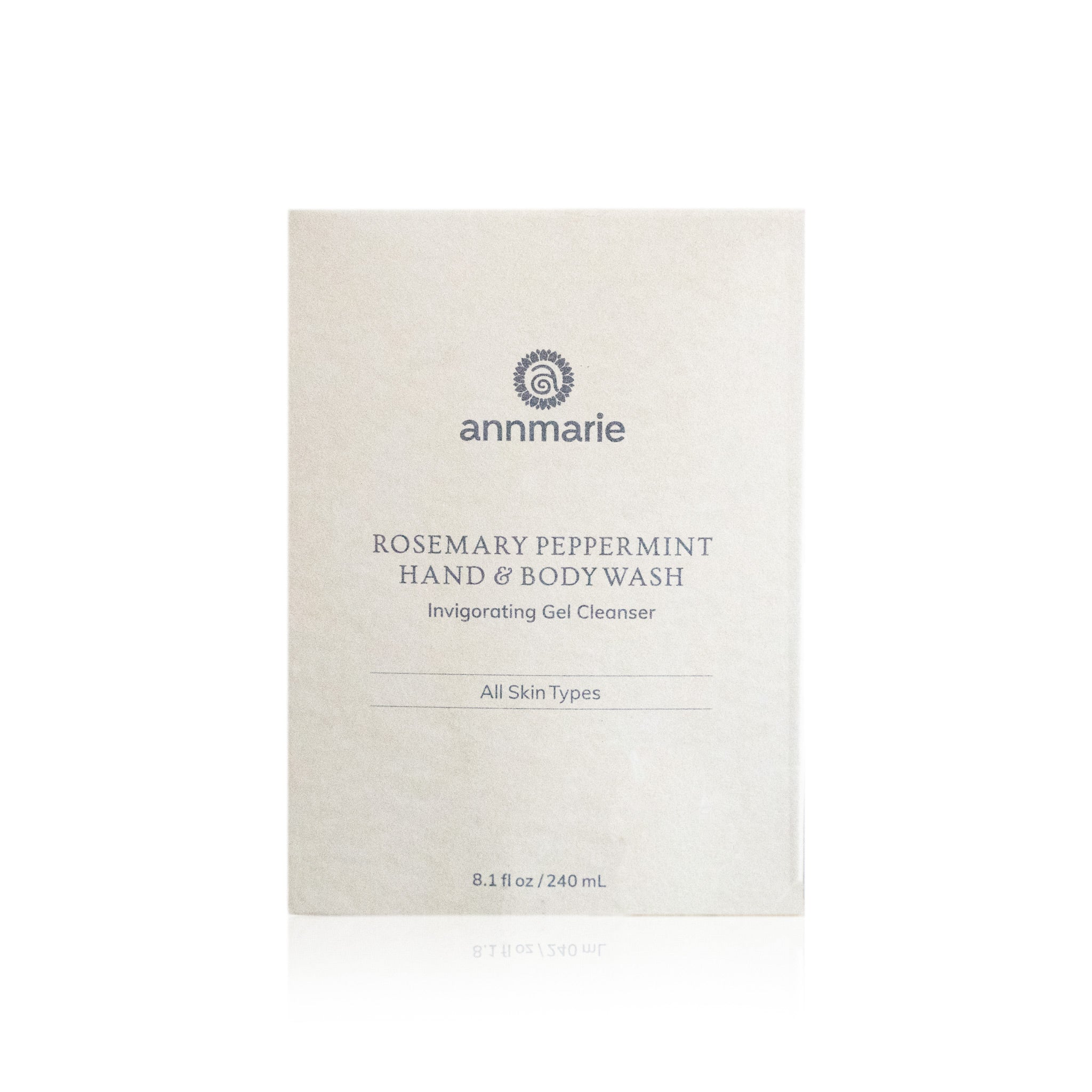 Annmarie Skin Care Rosemary Peppermint Hand and Body Wash in 240ml bottle with fresh rosemary and peppermint scent