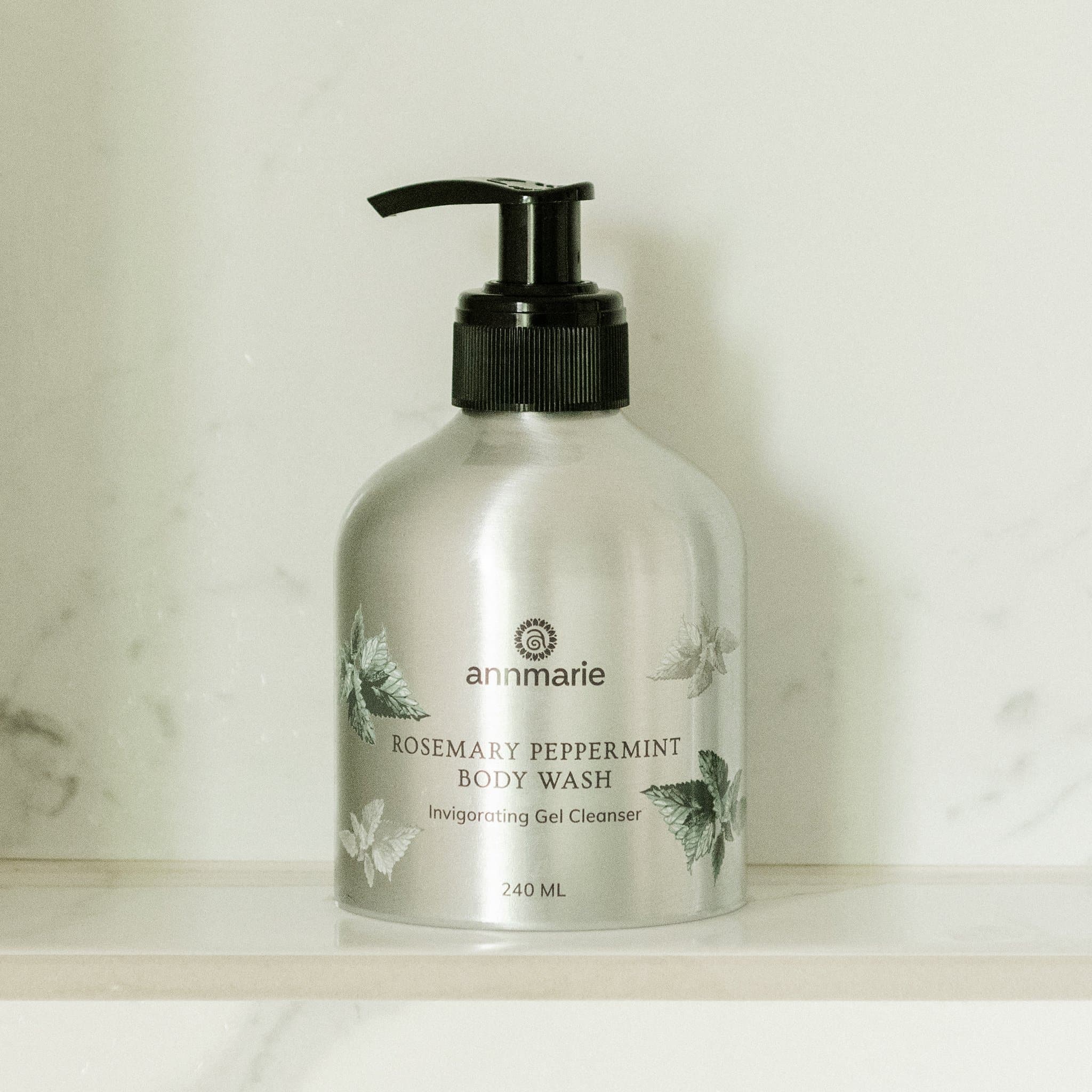 Annmarie Skin Care Rosemary Peppermint Hand and Body Wash in 240ml bottle, featuring herbal and refreshing botanical ingredients.