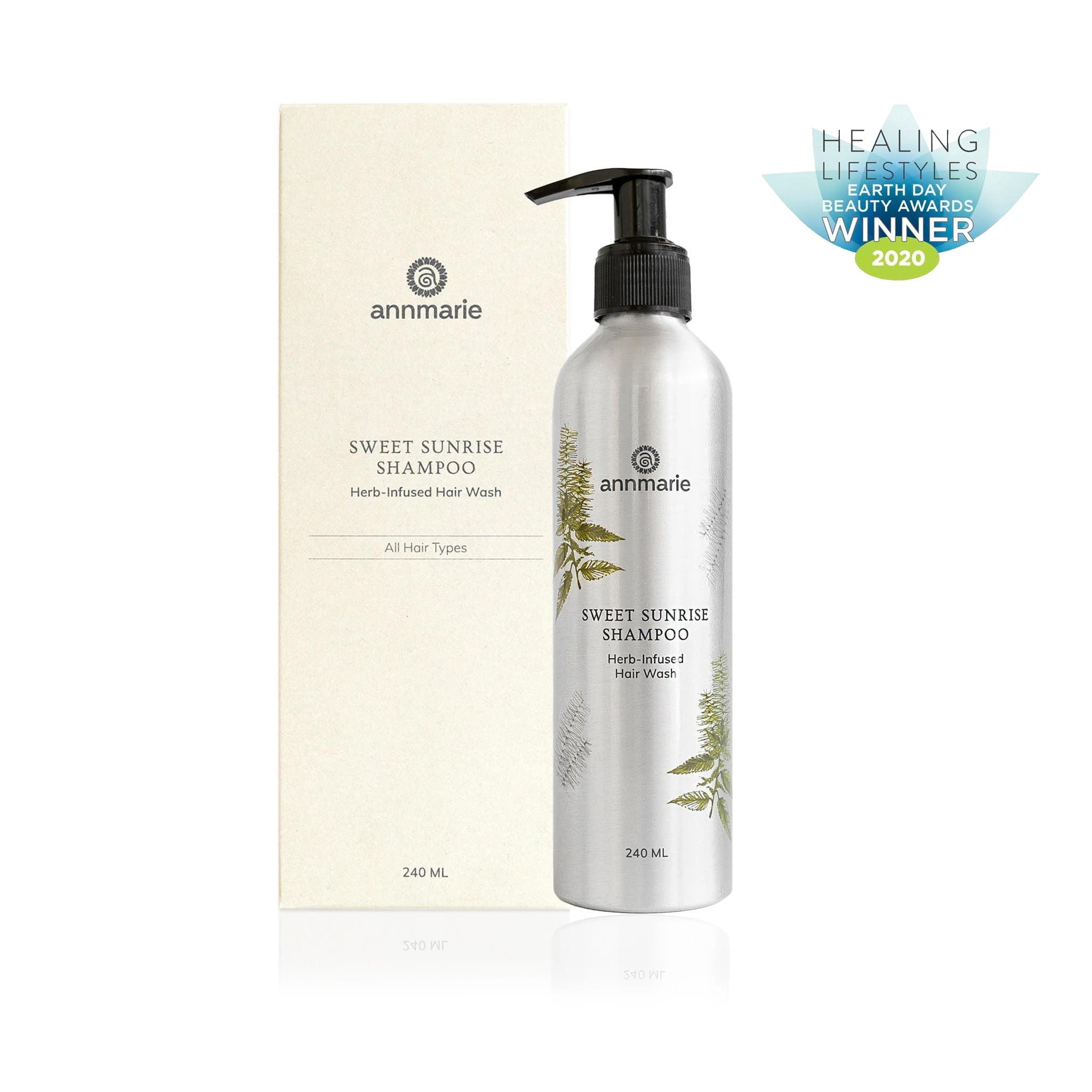 Sweet Sunrise Shampoo by Annmarie Skin Care in 240ml bottle, gentle hair cleanser with natural ingredients.