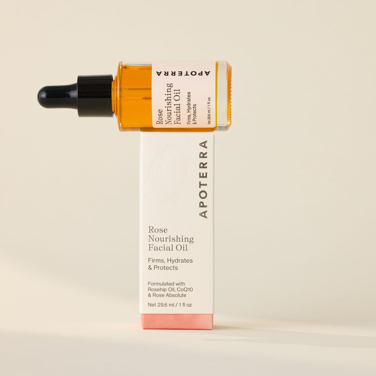 Apoterra Rose Nourishing Facial Oil bottle with box, natural skincare product for hydrating and nourishing the skin.