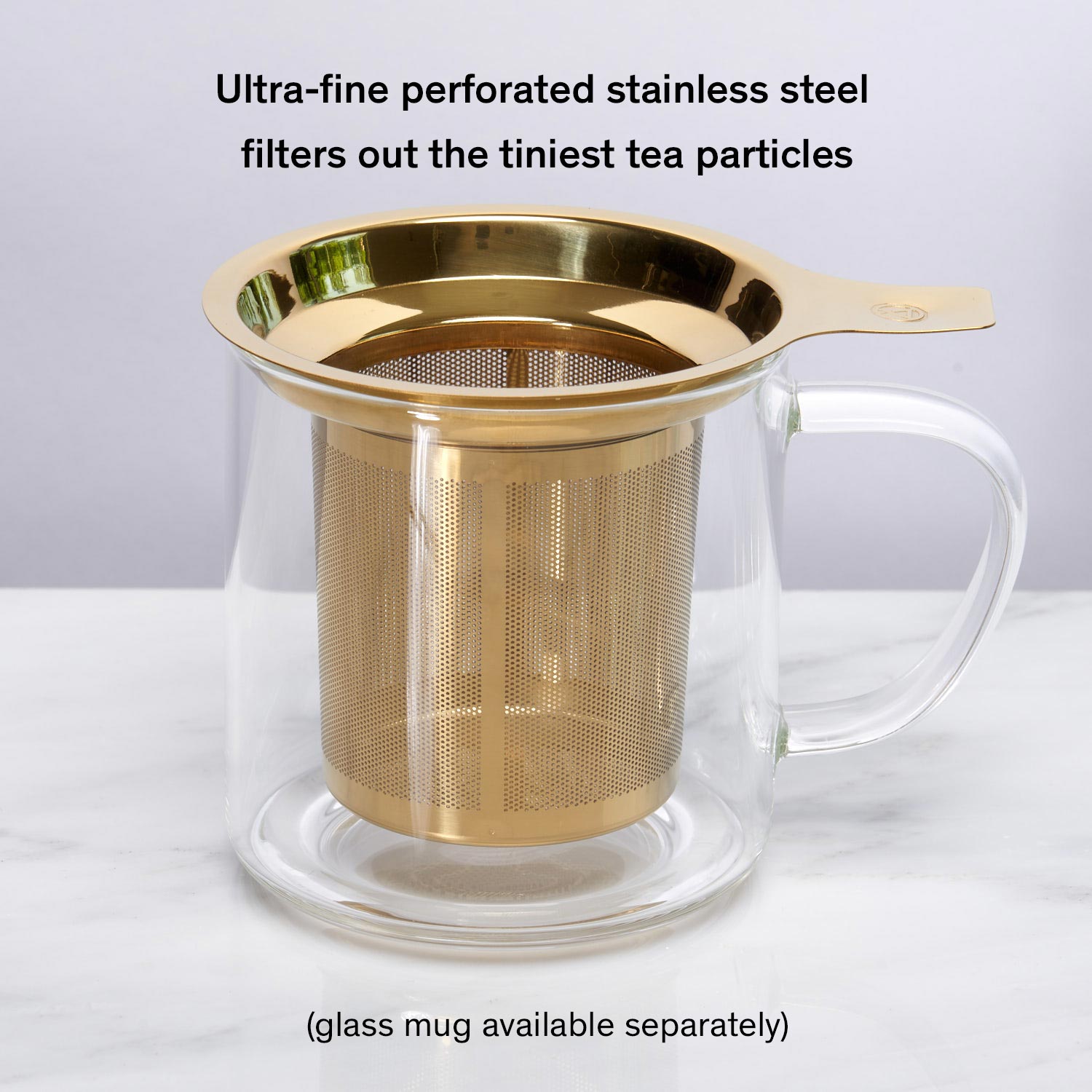 August Uncommon Tea stainless steel one-cup infuser for tea, with a sleek design, ideal for brewing loose leaf tea easily.