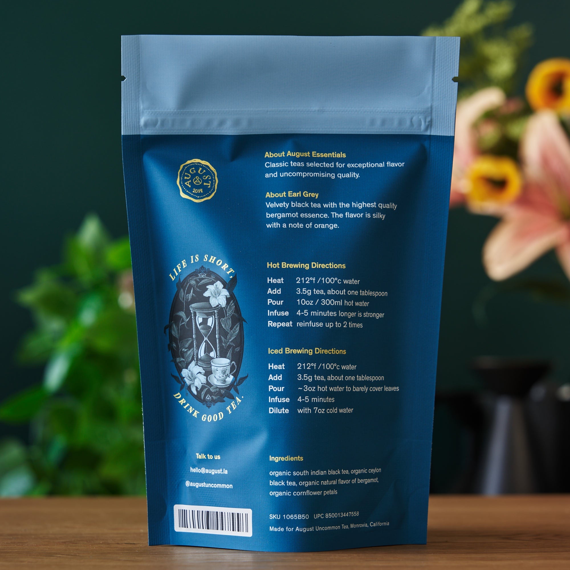 August Uncommon Tea Essentials Earl Grey Black Tea in a 15-cup bag, showcasing the black tea packaging and branding.