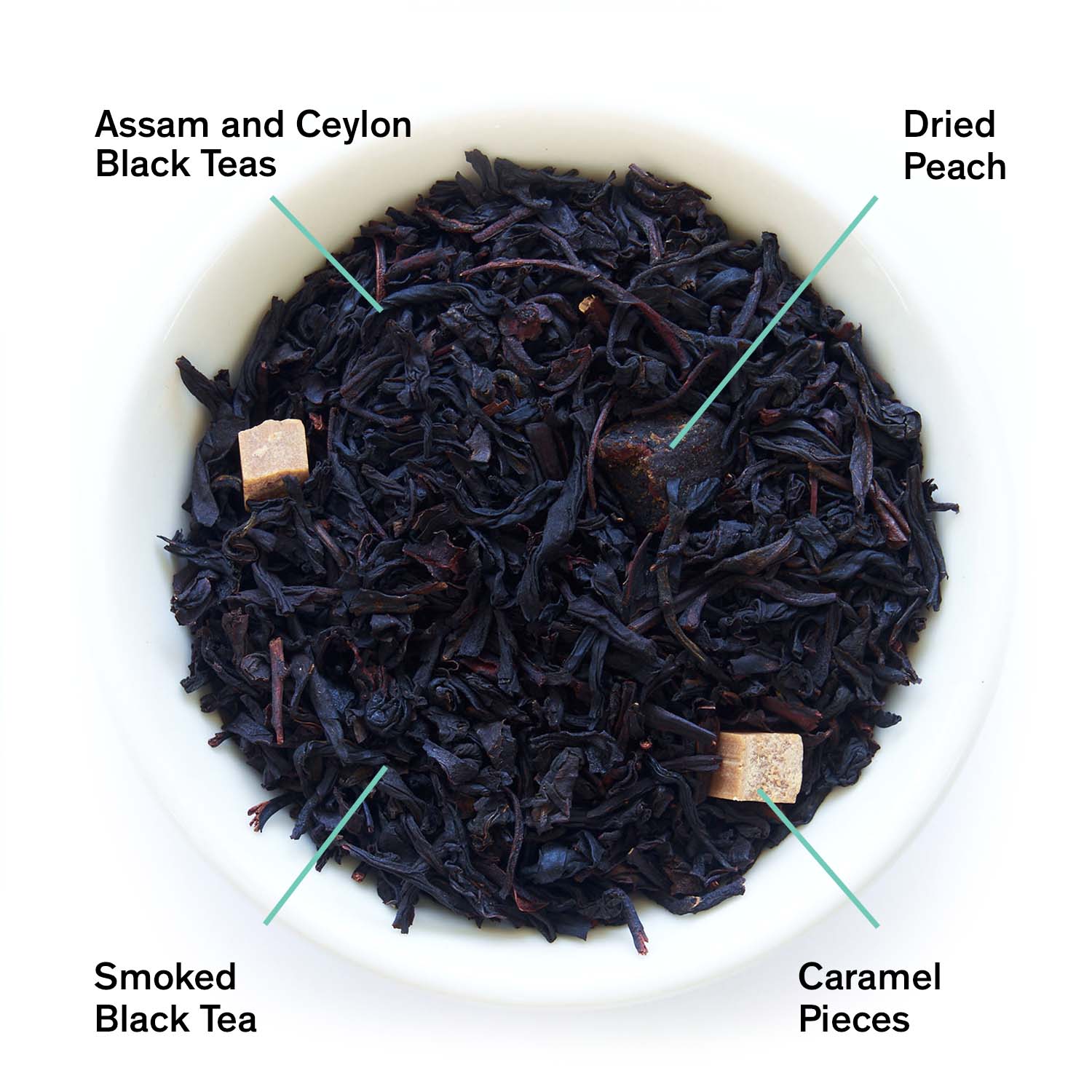 August Uncommon Peach Bourbon Black Tea bag, black tea with peach and bourbon flavor, in a 15-cup bag for Southern Gothic beverage.