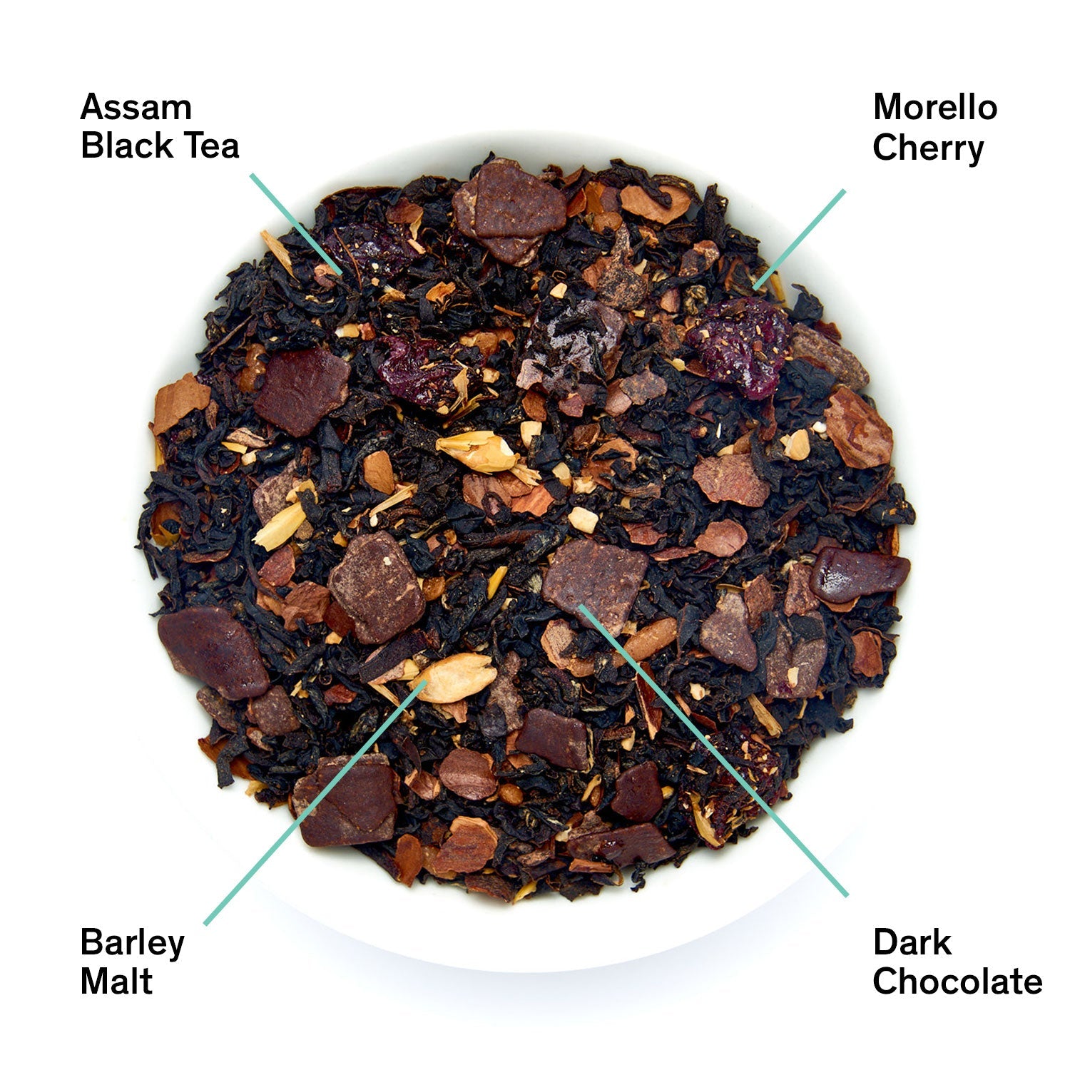 August Uncommon Tea Cabaret Cherry Chocolate Black Tea in a 28-cup tin, showcasing rich black tea with cherry and chocolate flavors.