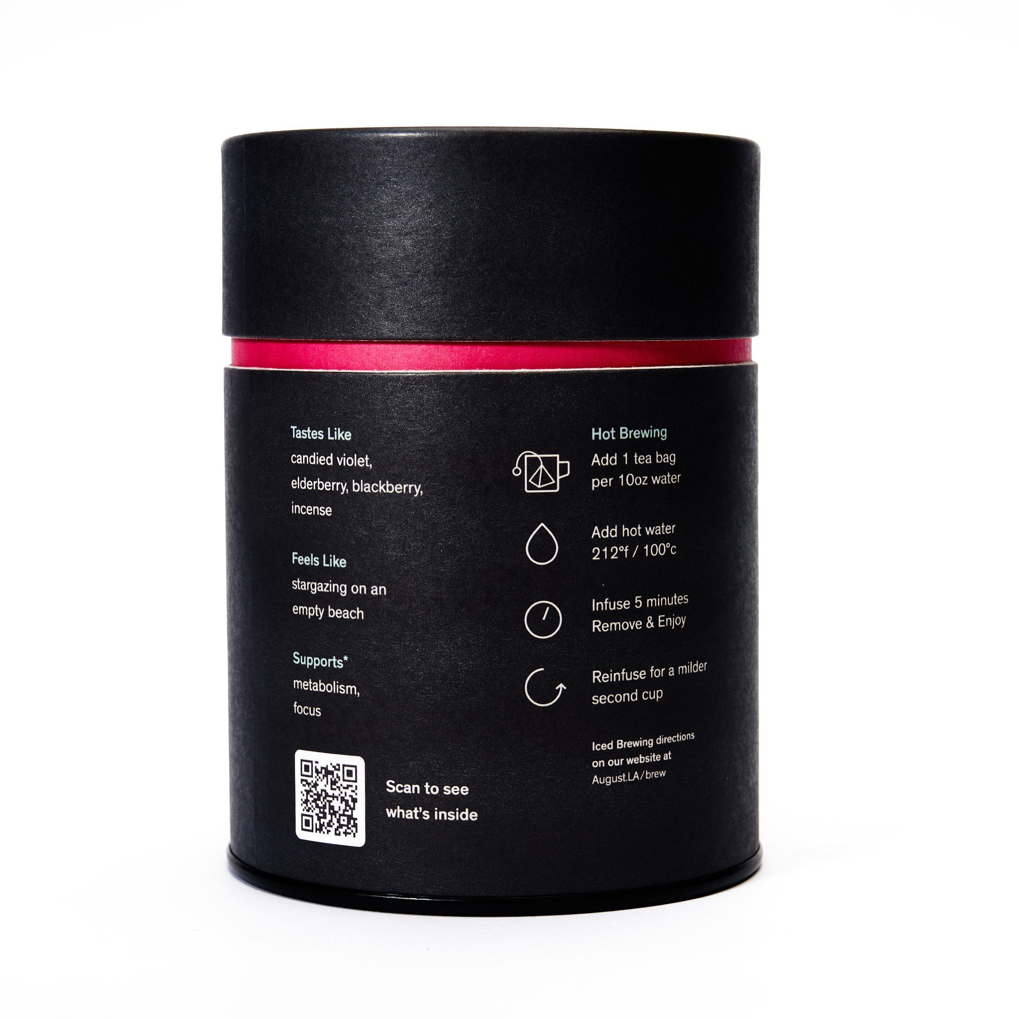 Black Metallic Violet Elderberry Black Tea by August Uncommon Tea, 15 tea bags in a box, premium black tea beverage.