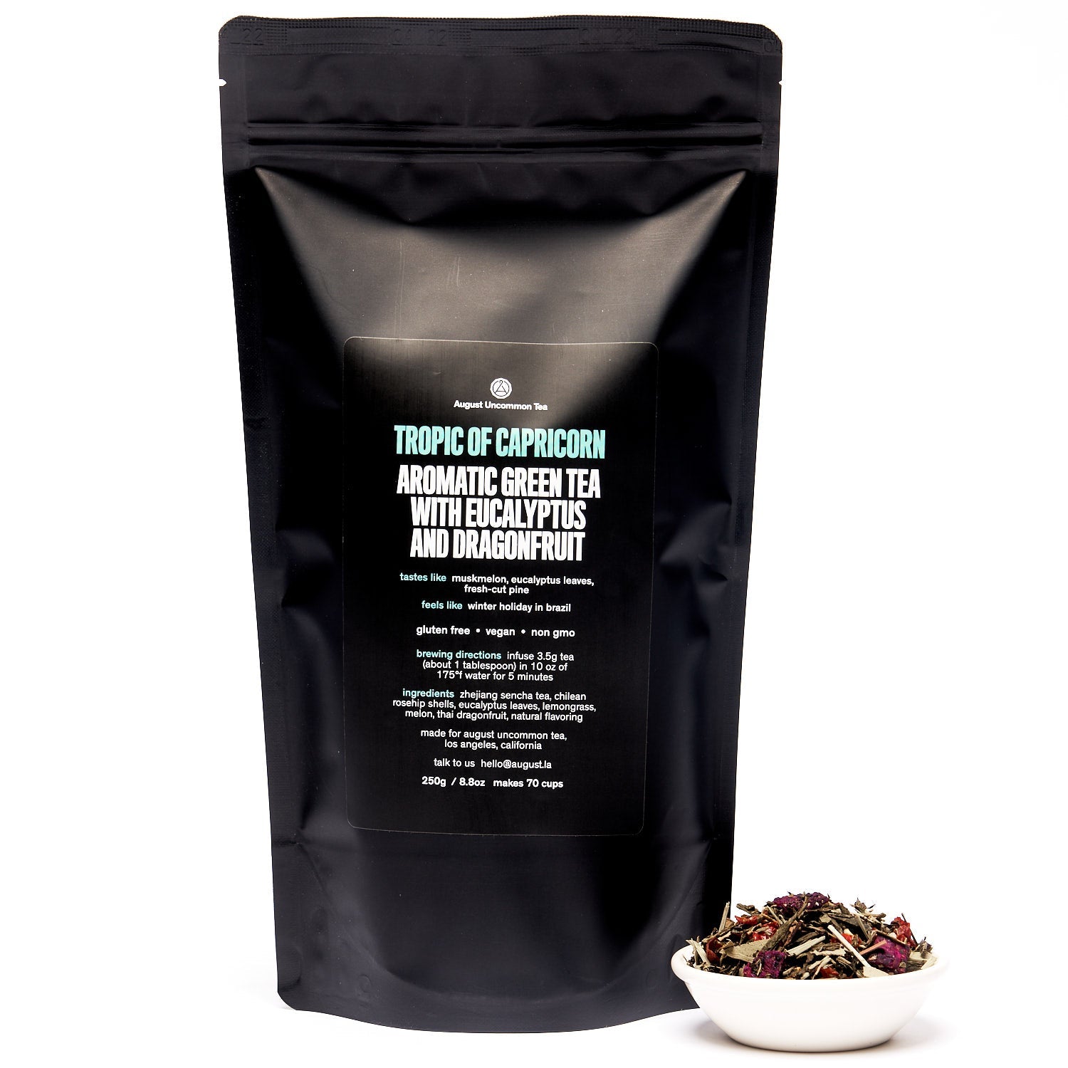 August Uncommon Tea Tropic of Capricorn dragonfruit melon green tea bag, vibrant green tea with fruit flavors, 15-cup pack