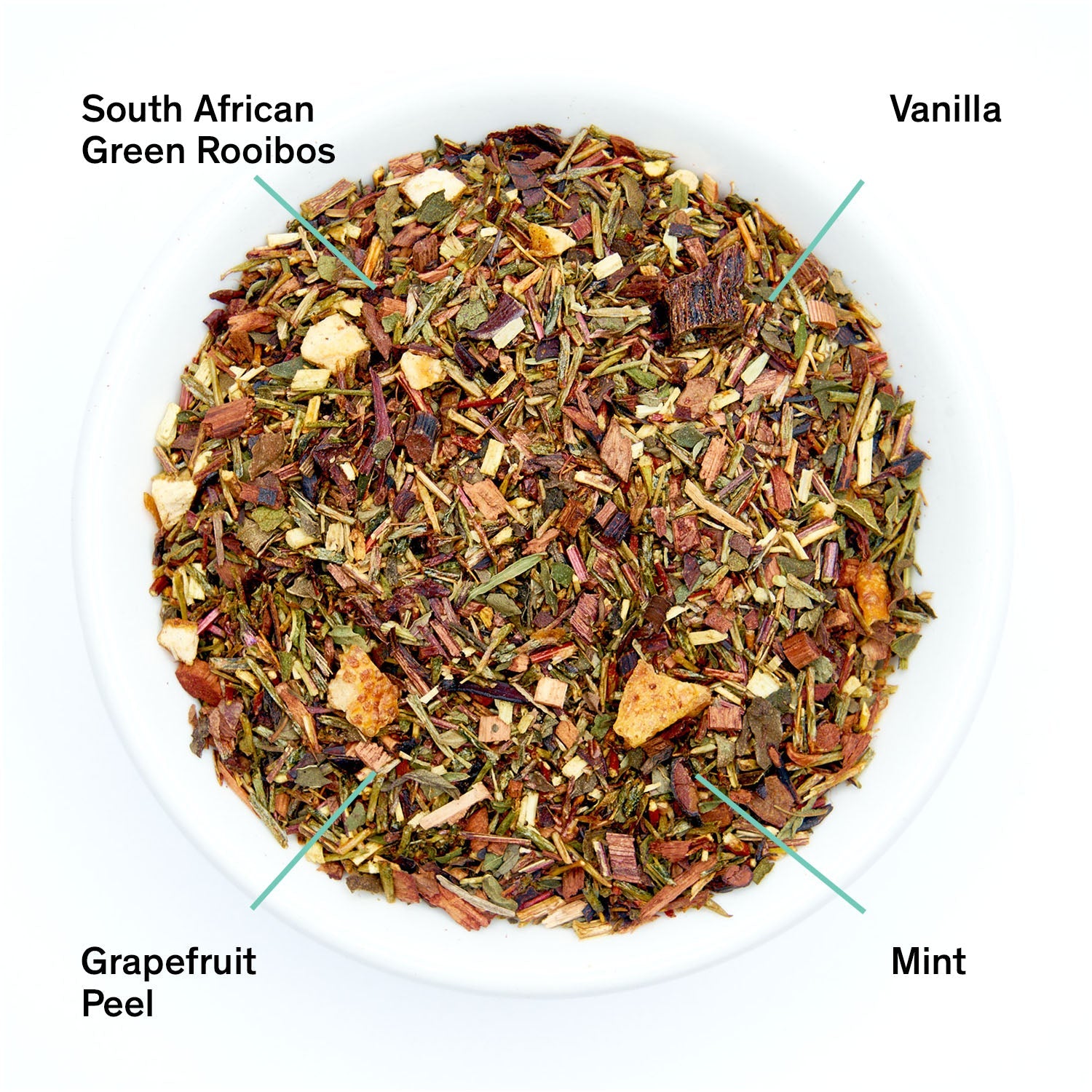 Cocteau Vanilla Grapefruit Mint Rooibos Tea by August Uncommon Tea, caffeine-free herbal tea in a 15-cup bag.
