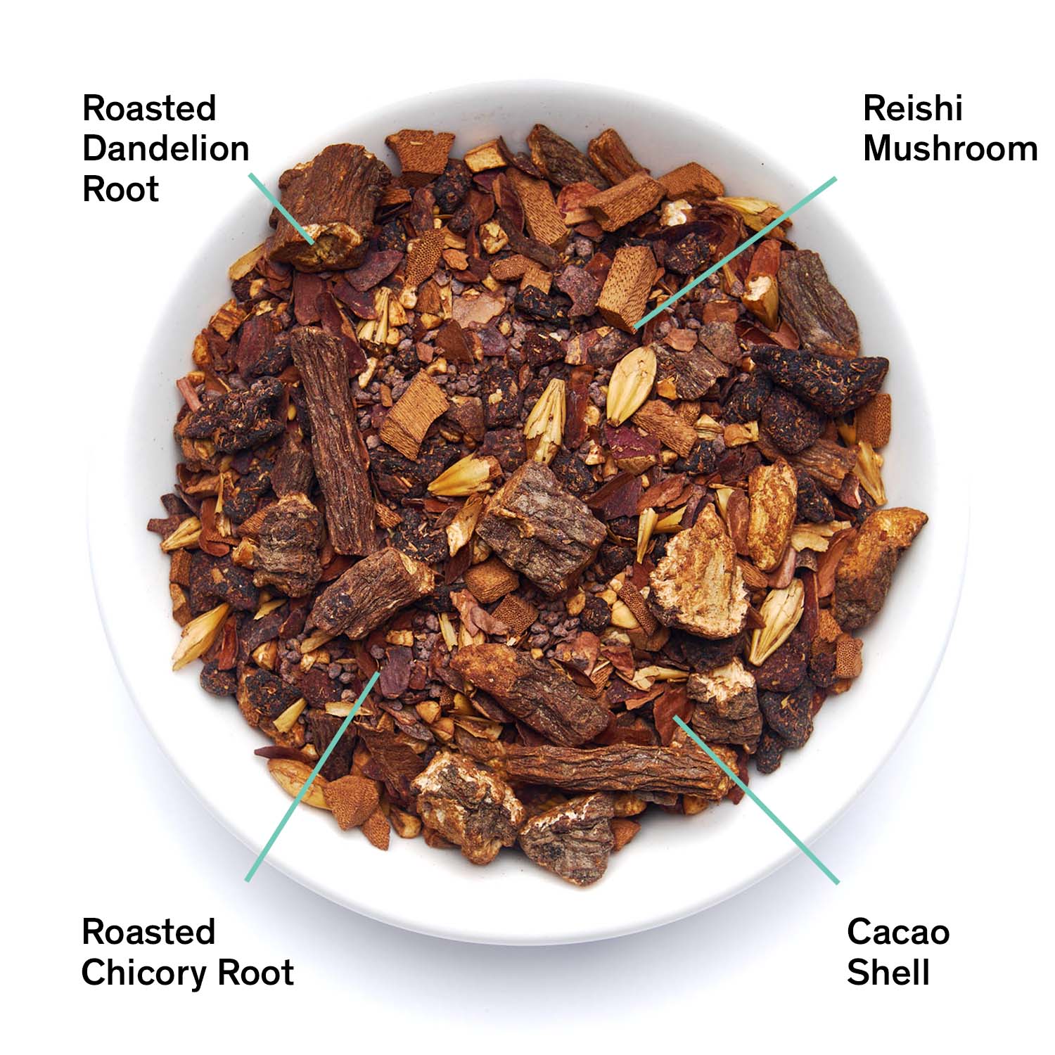 Herbal tea bag of August Uncommon Tea's Daybreak Sweet Roasted Coffee Alternative, caffeine-free beverage in a 15-cup bag.