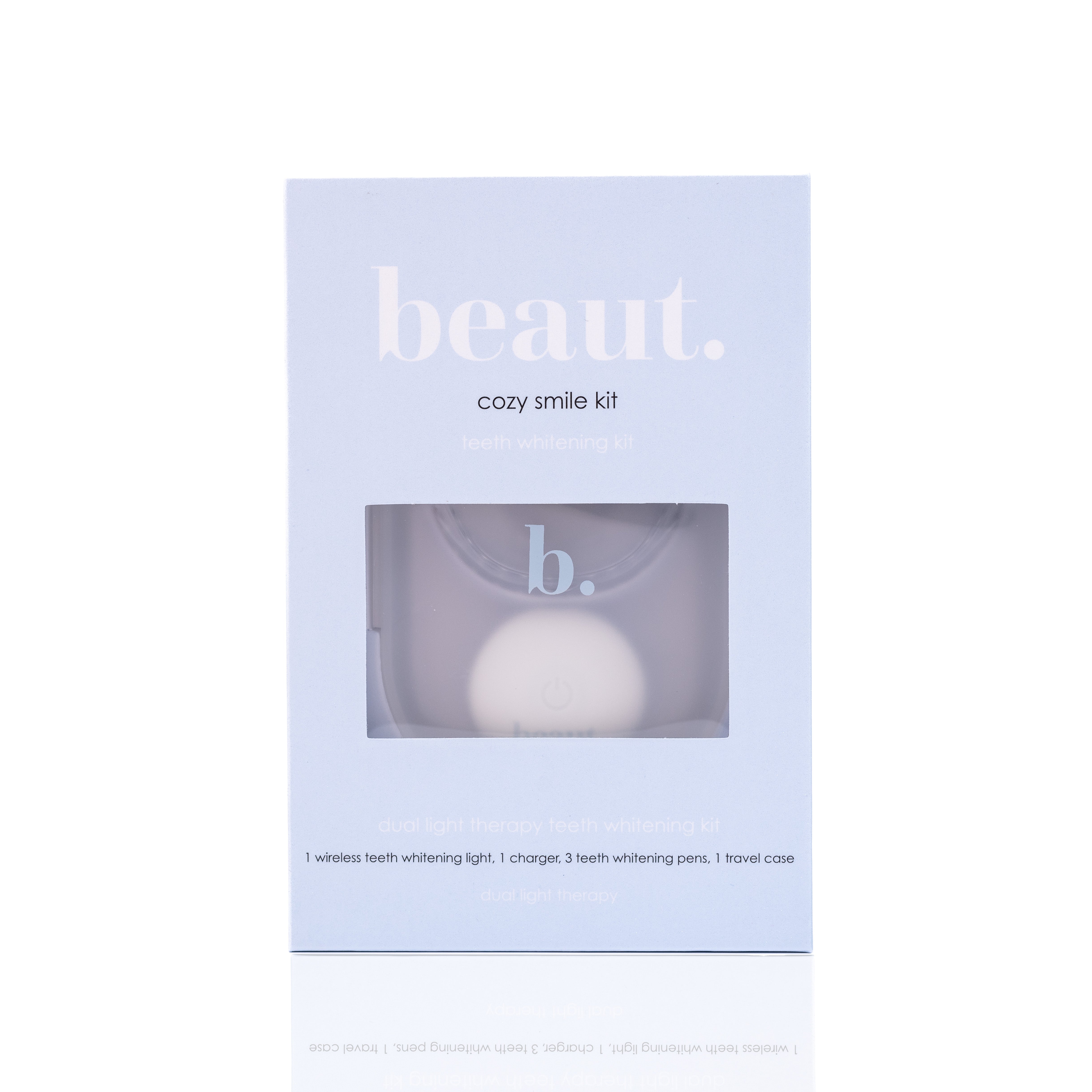 Beaut.beautyco Cozy Smile Kit featuring skincare products in a soft, inviting packaging for a relaxing smile-enhancing routine.