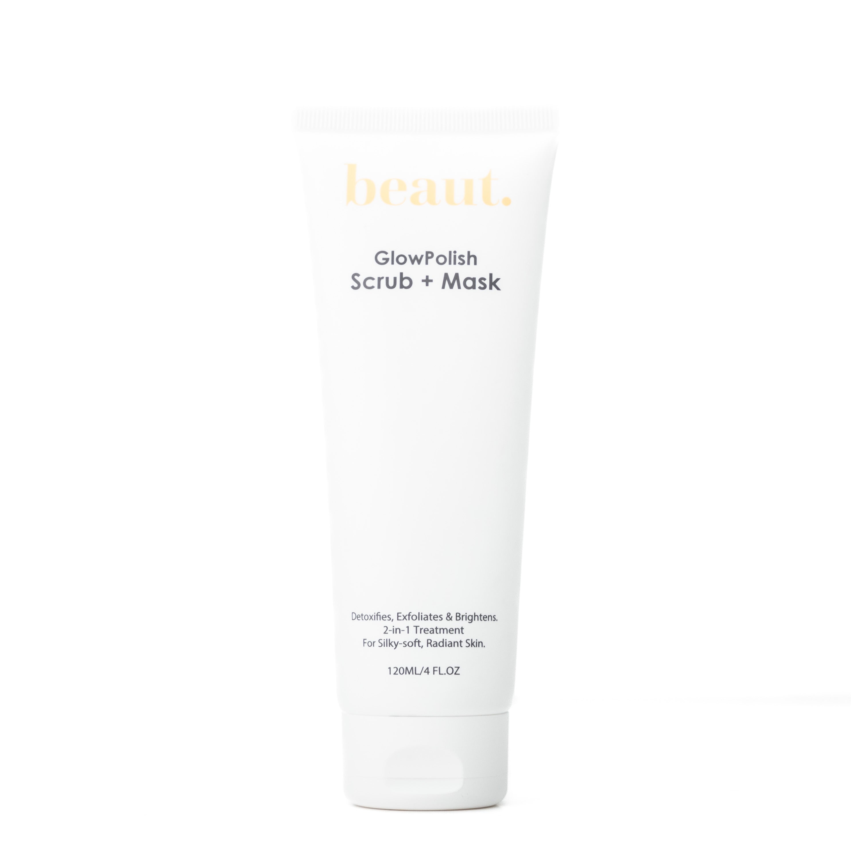 Beaut.beautyco. GlowPolish Scrub and Mask jar with a sleek lid, showcasing a skincare product for exfoliation and brightening.